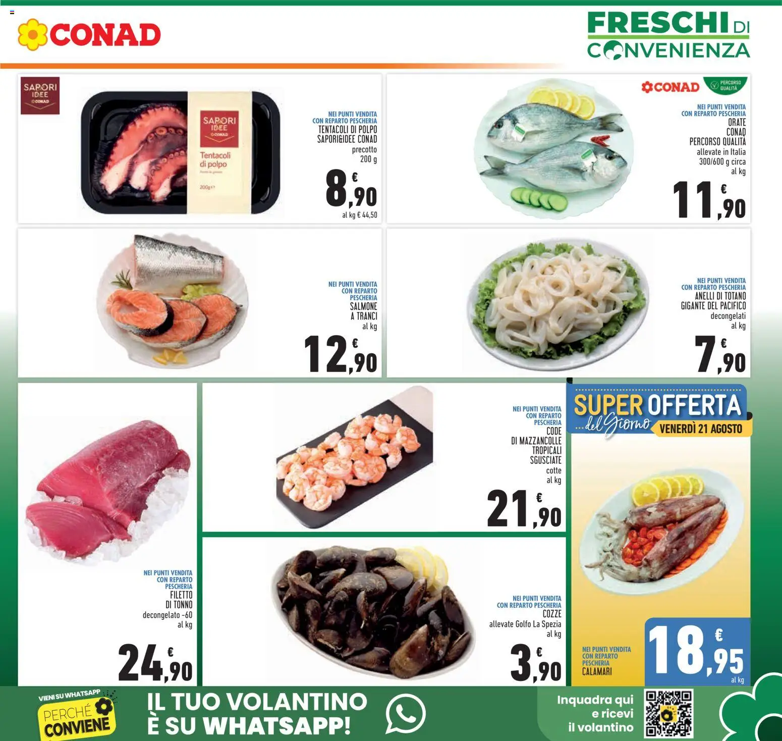 Volantino Conad del 12/08/2026 | Pagina: 3 | Prodotti: Mazzancolle, Filetto, Tonno, Totano