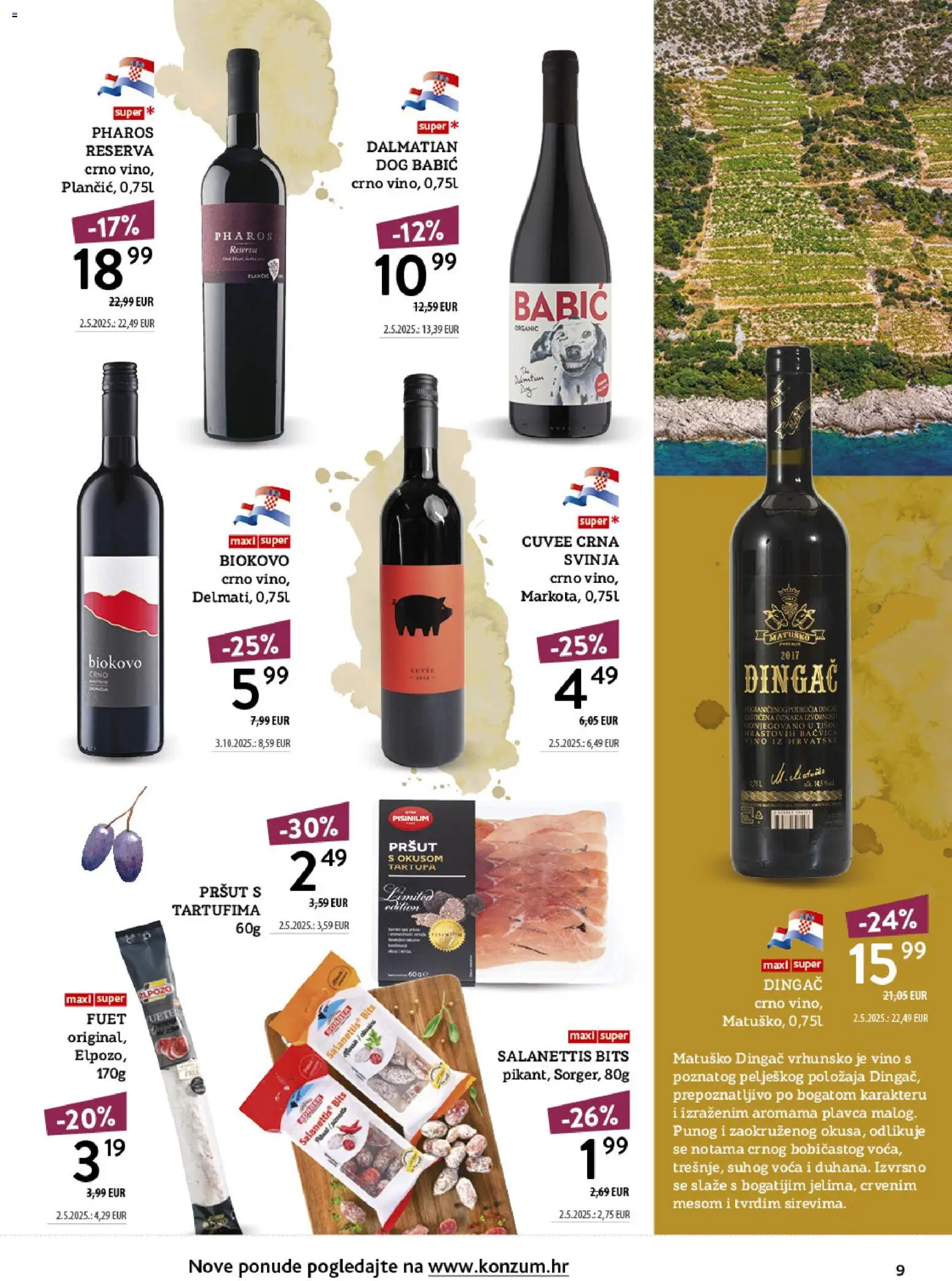 Konzum katalog | vrijedi od 12.10.2026 | Stranica: 9 | Proizvodi: Vino, Pršut, Crno vino