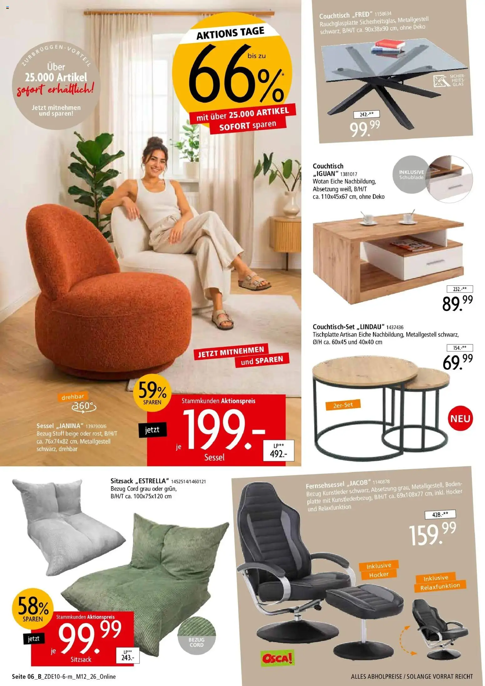 Zurbrüggen Mitnahme Möbel (ab 10.10.2026) zum Blättern | Seite: 4 | Produkte: Hocker, Sitzsack, Sessel, Couchtisch