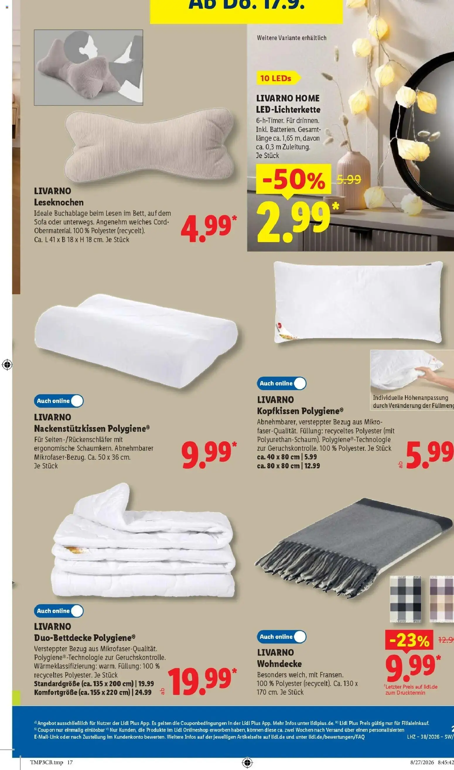 Lidl Prospekt Saarbrücken (ab 14.09.2026) zum Blättern » Angebote | Seite: 45 | Produkte: String, Sofa, Kopfkissen