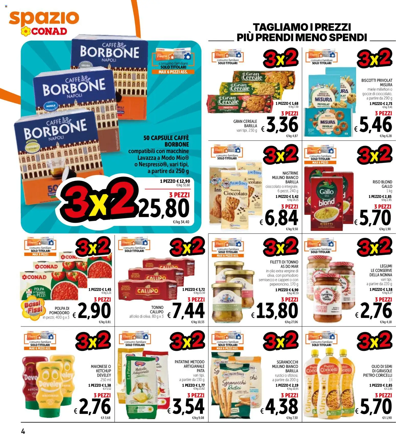 Volantino Spazio Conad del 16/10/2026 | Pagina: 4 | Prodotti: Olio di semi, Patatine, Pomodoro, Tonno