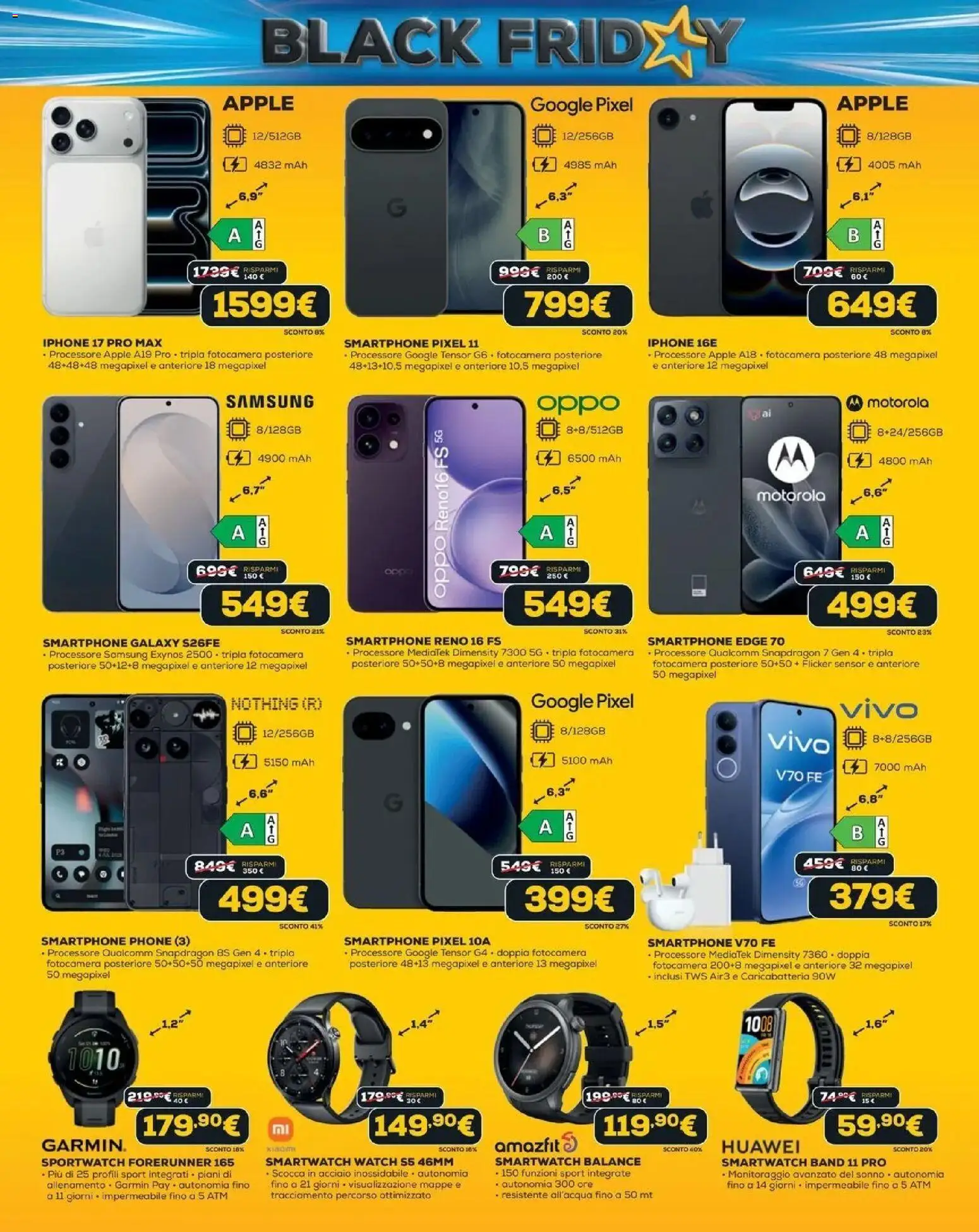 Euronics BLACK FRIDAY 2026 volantino dal 29/10 ⏳ | Pagina: 2 | Prodotti: Huawei, Smartphone, Smartwatch, Samsung