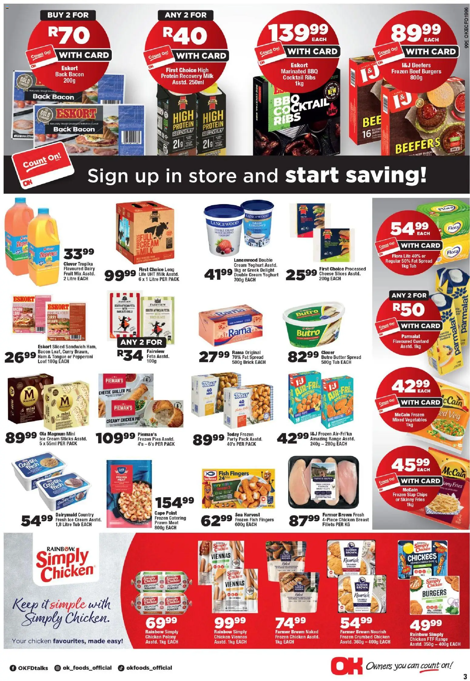 New OK Foods catalogue – valid from 25.05.2026 | Page: 3 | Products: Ribs, Butter, Cheese, Galette de chaise