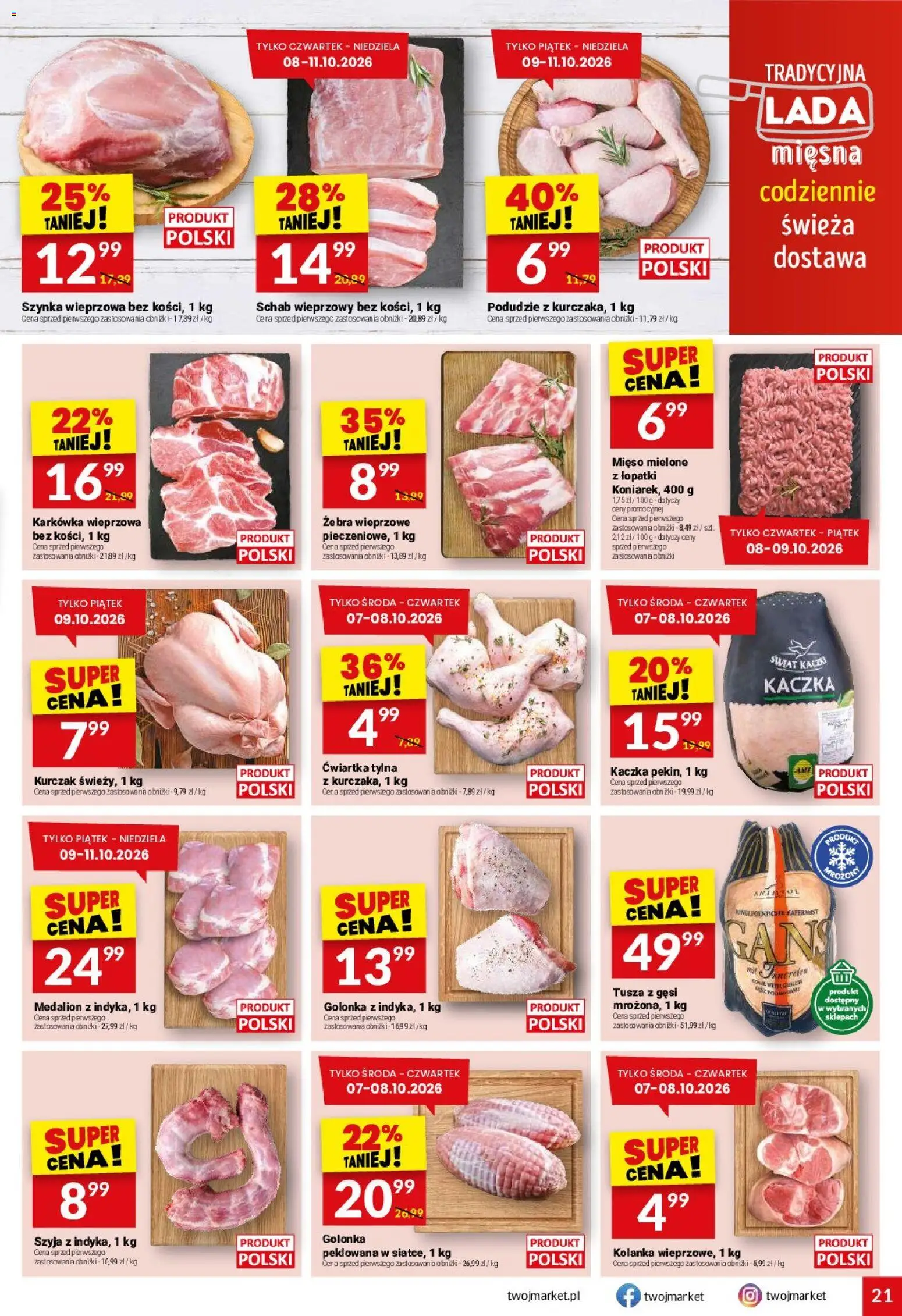 Twój Market gazetka od 07.10.2026 | Strona: 21 | Produkty: Karkówka, Kurczak, Mięso mielone, Mięso mielone z łopatki