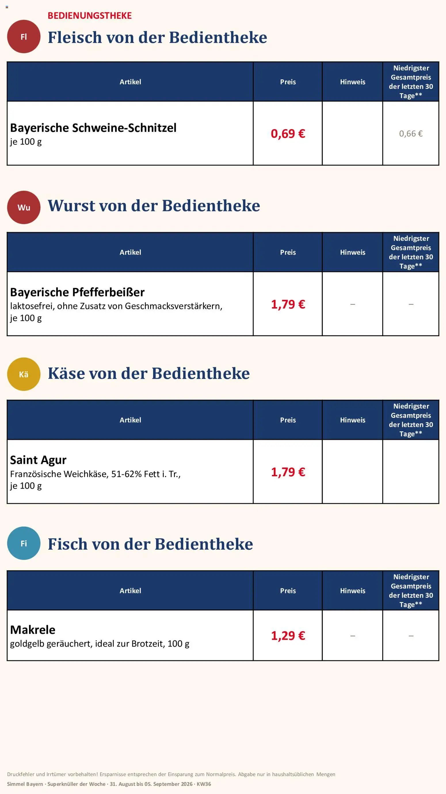 Simmel Bayern – gültig ab 31.08.2026 | Seite: 2 | Produkte: Käse, Fisch, Wurst, Fleisch