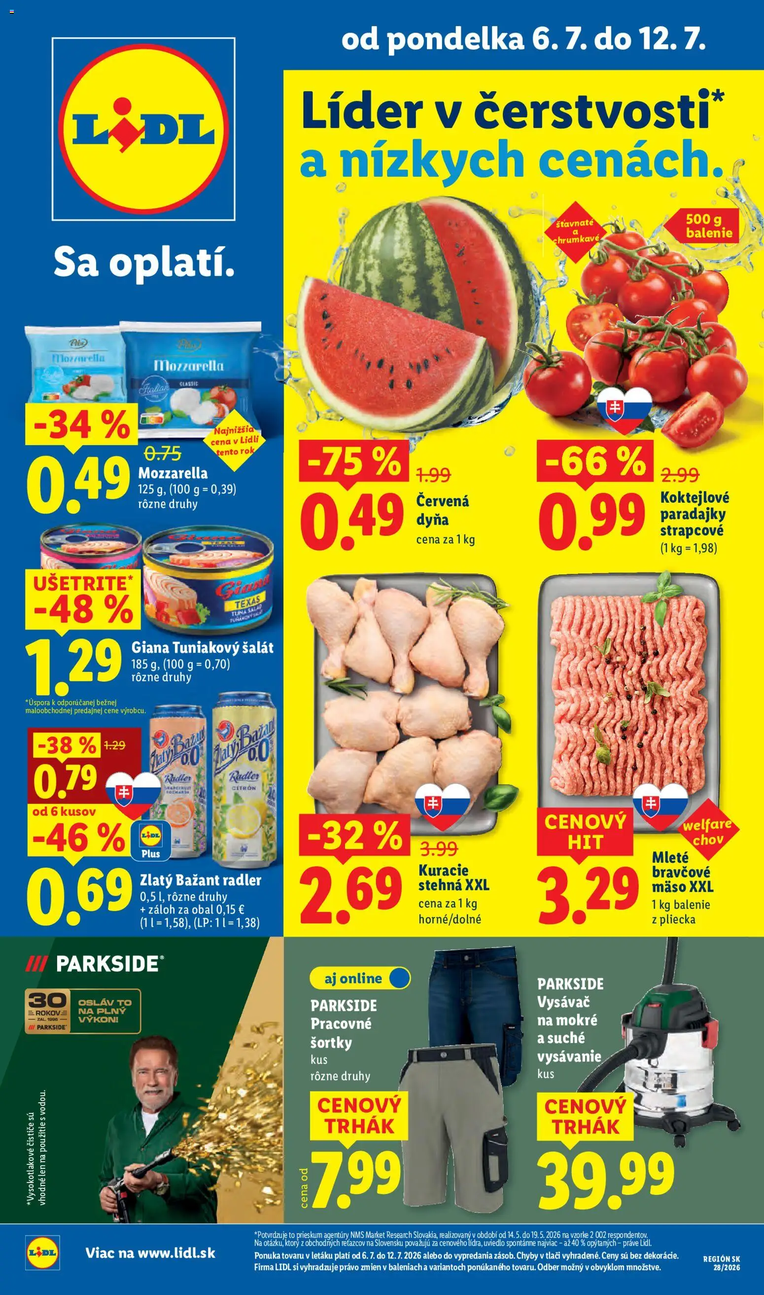 Nové Lidl akcie – leták je platný od 06.07.2026 | Strana: 1 | Produkty: Parkside, Vysávač, Šalát