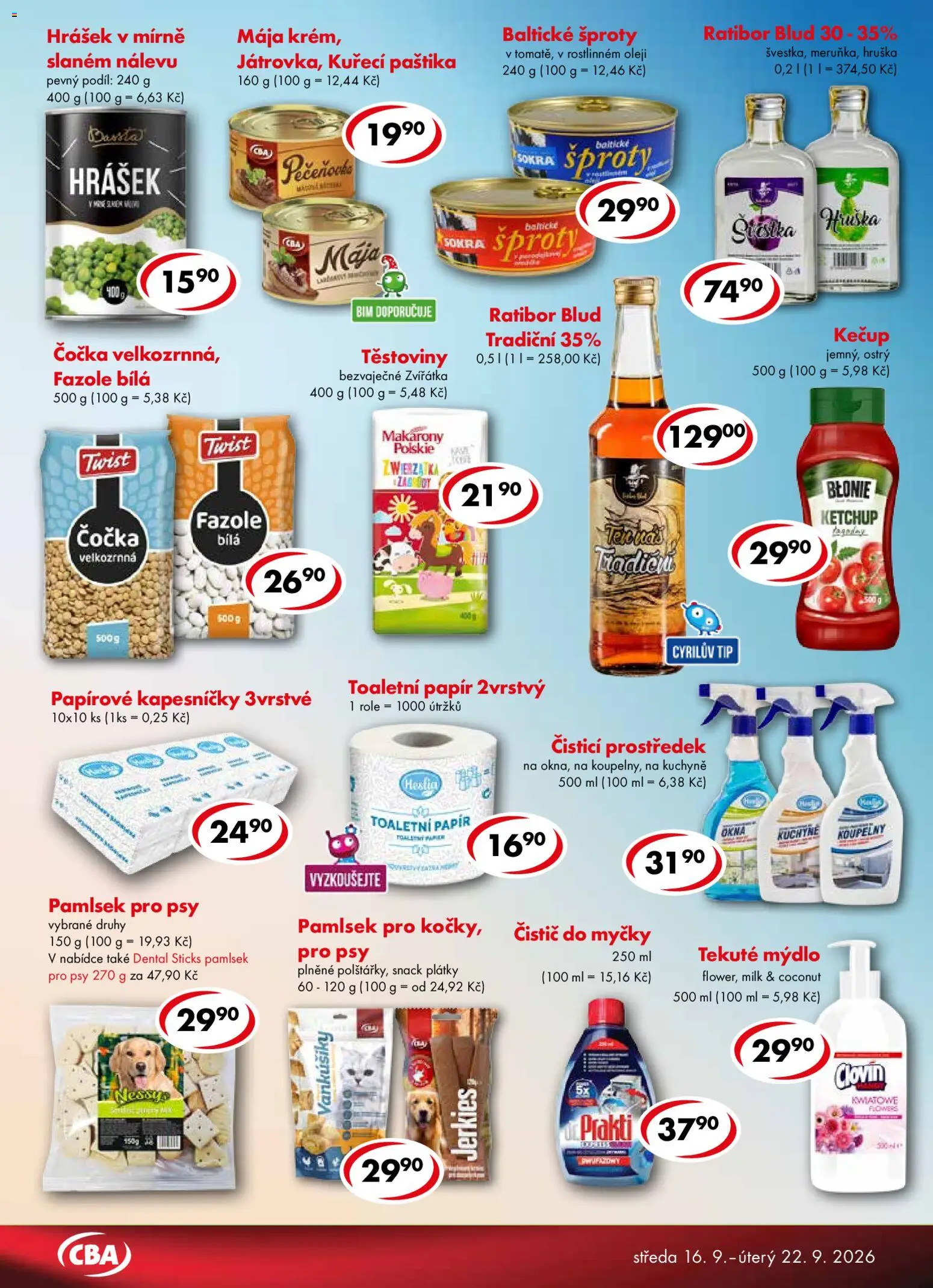 CBA leták - Premium od 16.09.2026 | Strana: 5 | Produkty: Čistící prostředek, Toaletní papír, Fazole, Kuchyně