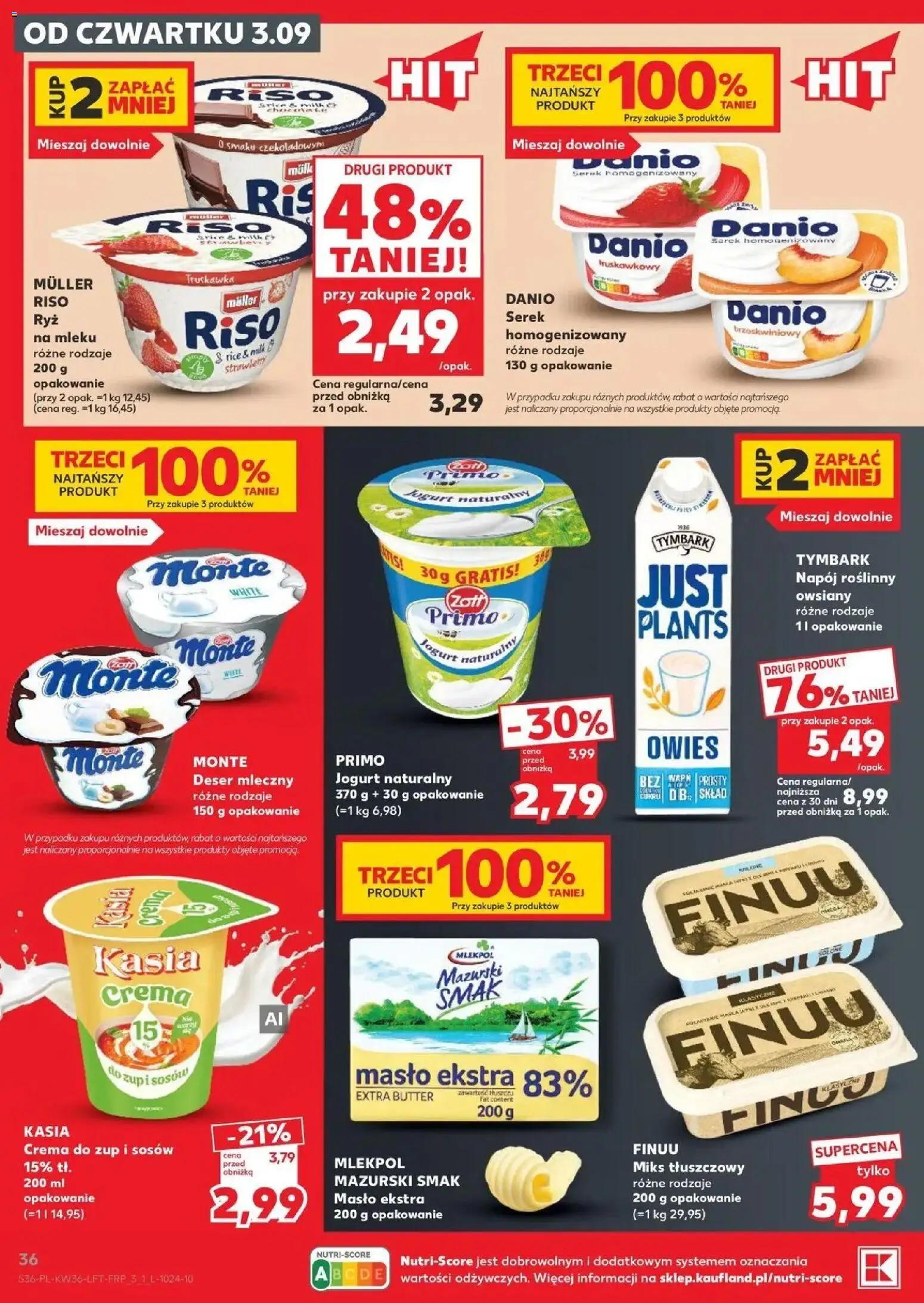 Kaufland gazetka od 03.09.2026 | Strona: 36 | Produkty: Jogurt naturalny, Napój roślinny, Masło, Jogurt