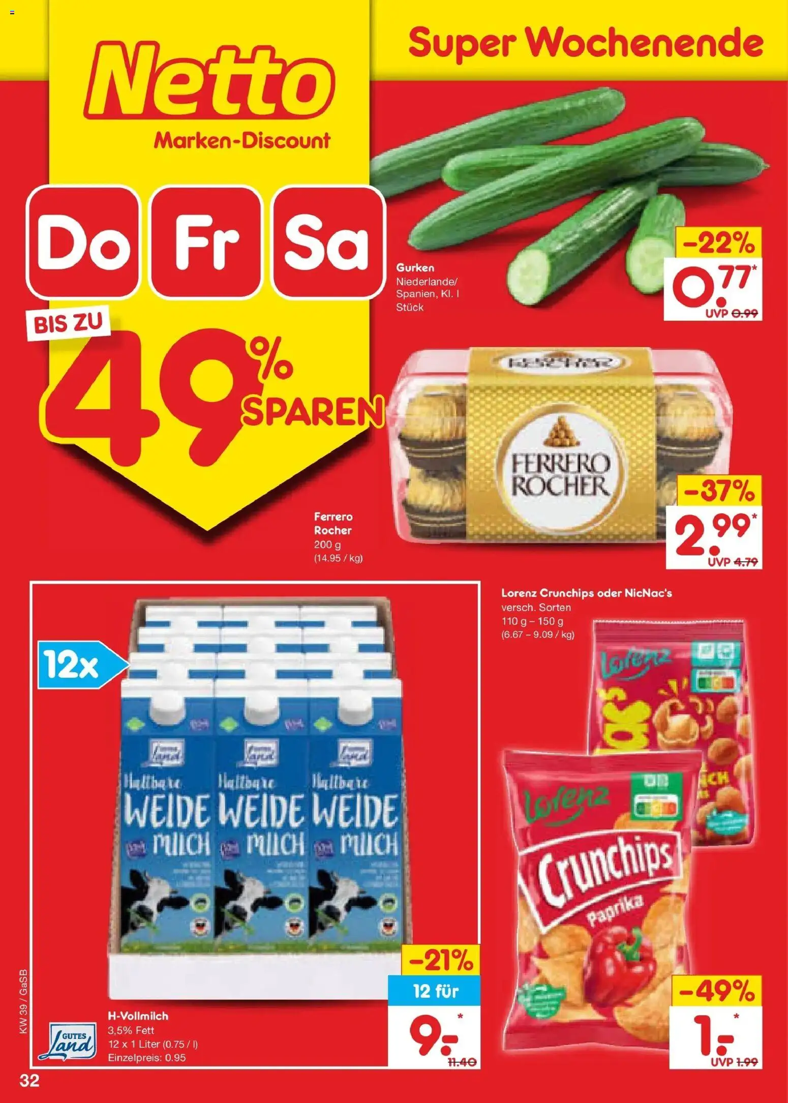 Netto Marken-Discount Prospekt Oldenburg – gültig ab 21.09.2026 | Seite: 46 | Produkte: Ferrero rocher, Paprika, Lorenz crunchips, Gurken