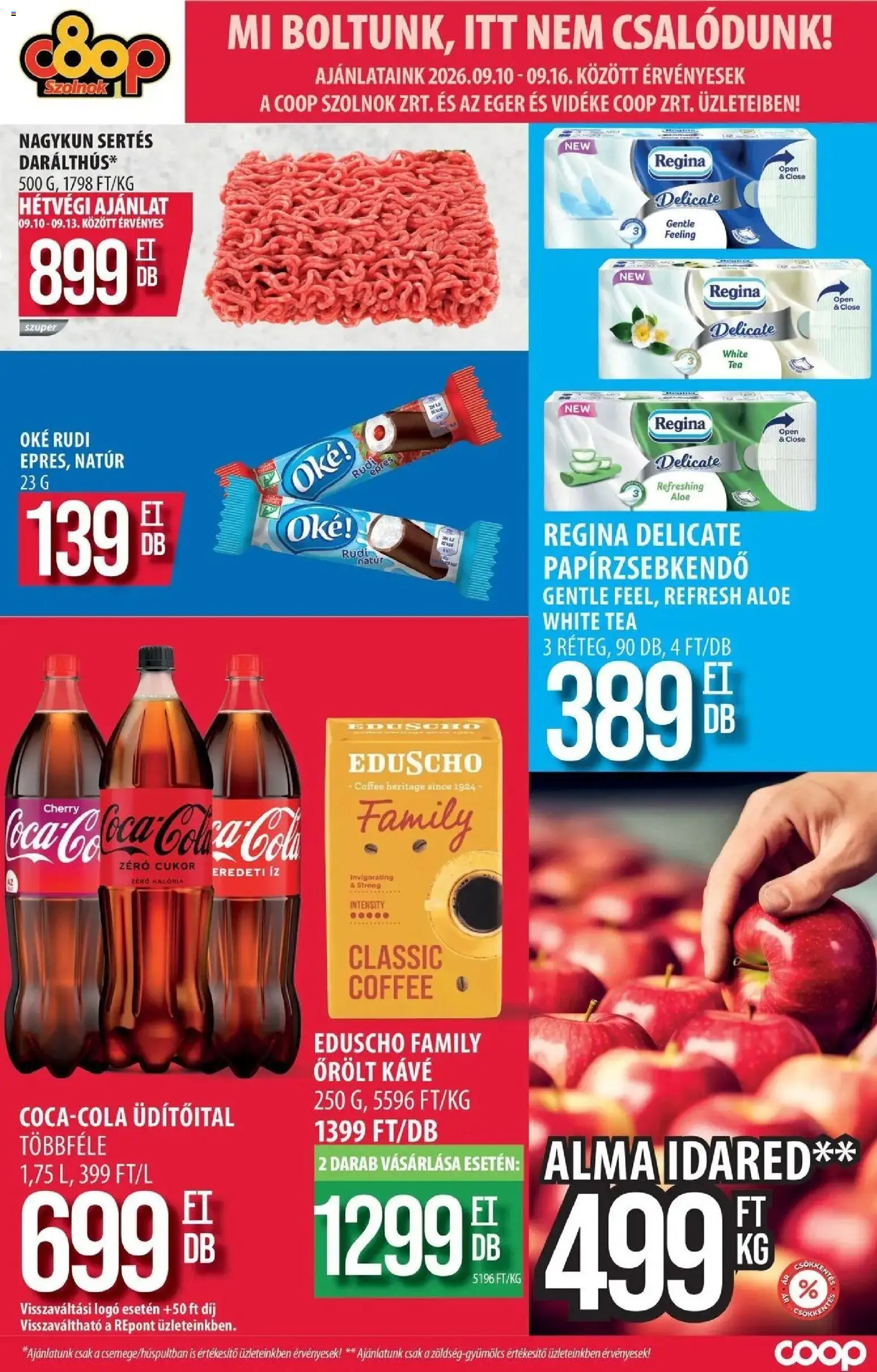 COOP Szolnok akciós újság Monorierdő - 2026.09.10. -tól/töl > akció, lapozható szórólap 🛍️ | Oldal: 1 | Termékek: Üdítőital, Papírzsebkendő, Alma, Tea