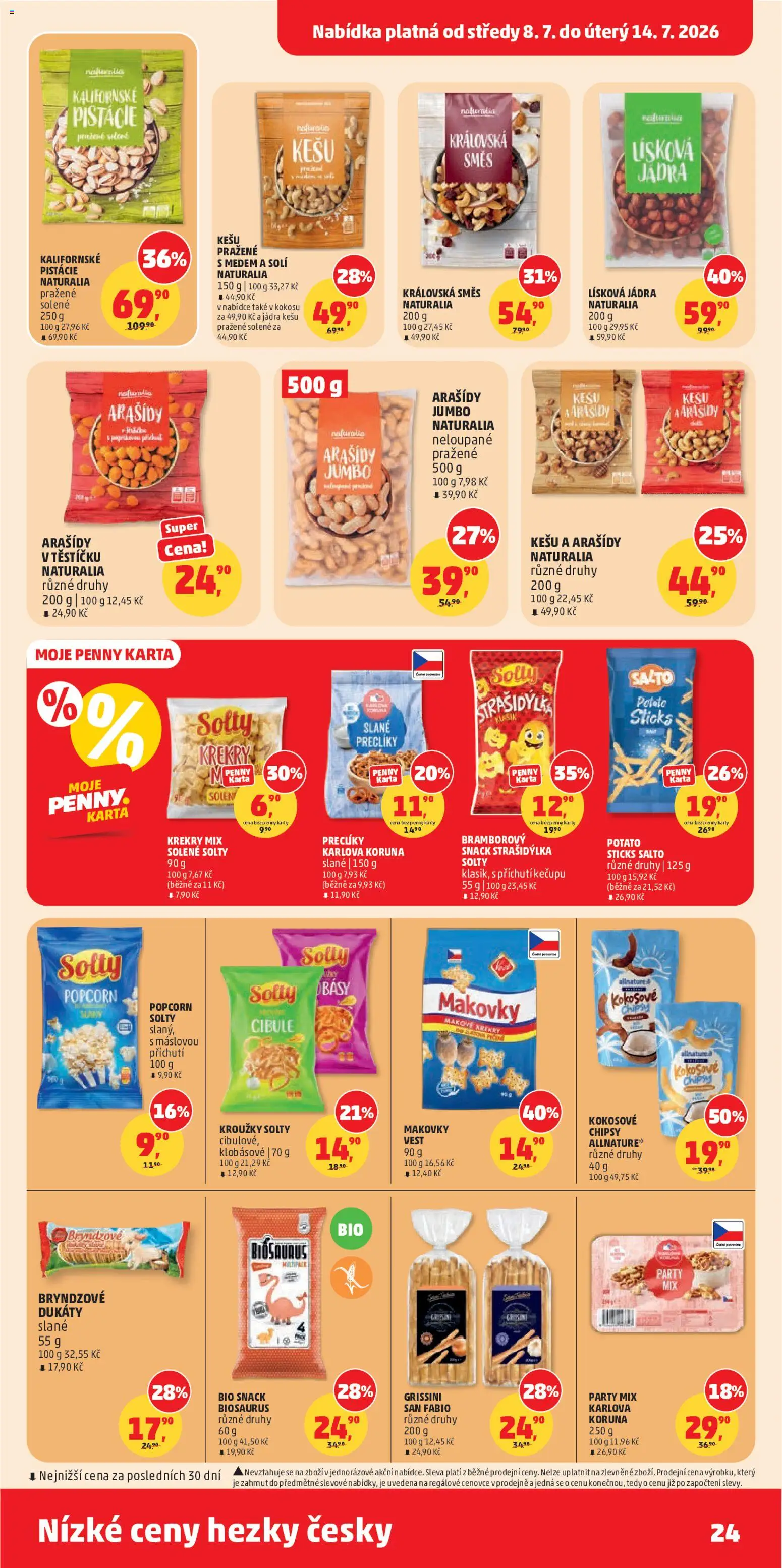 Penny Market leták od 08.07.2026 | Strana: 24 | Produkty: Arašídy, Krekry, Popcorn, Party mix