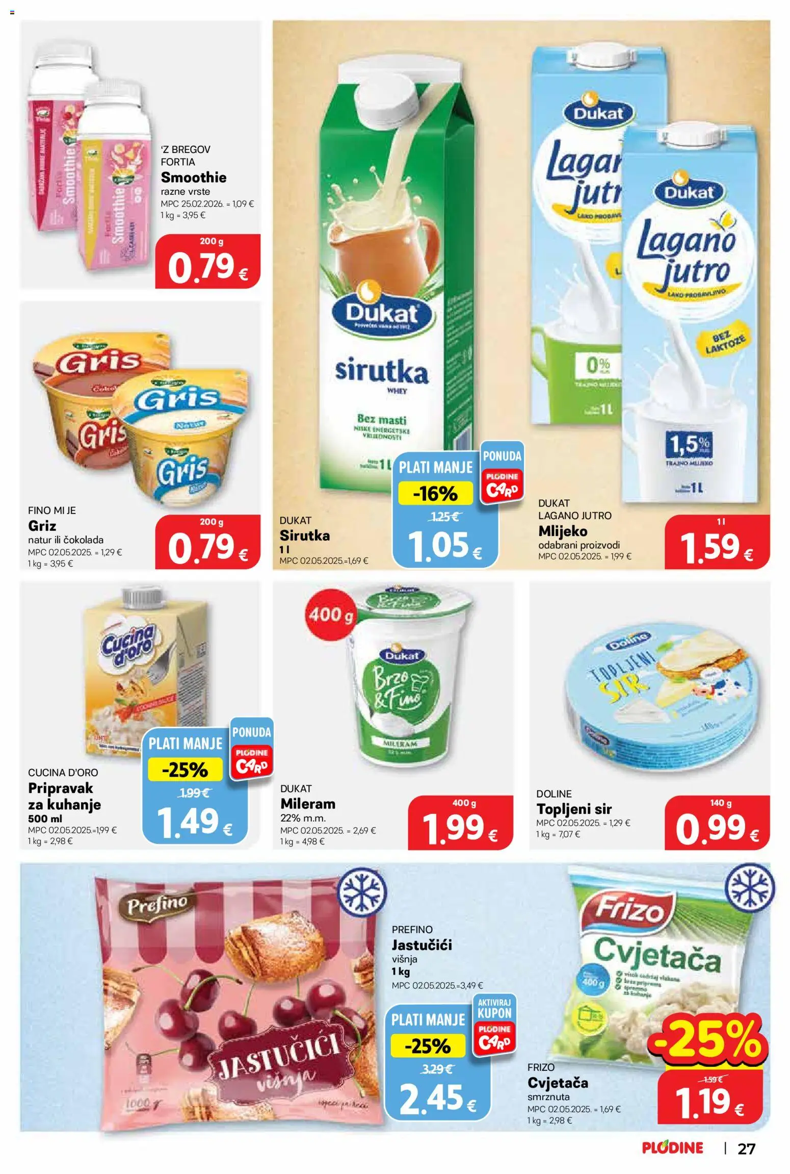Plodine katalog | vrijedi od 10.06.2026 | Stranica: 27 | Proizvodi: Griz, Mlijeko, Sir, Mileram