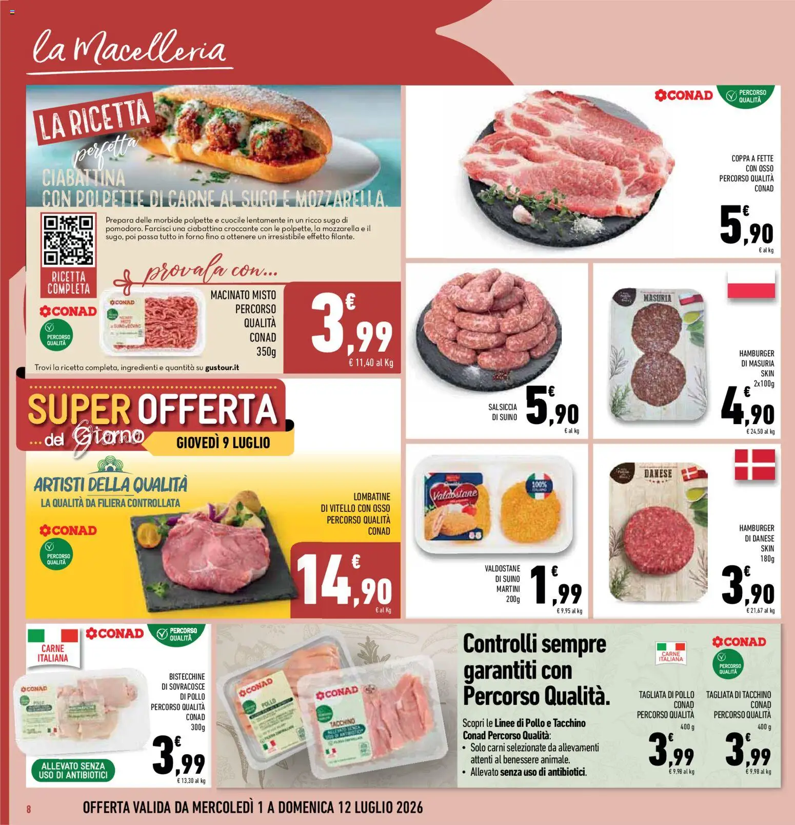 Volantino Conad del 01/07/2026 | Pagina: 8 | Prodotti: Tacchino, Vitello, Hamburger, Polpette