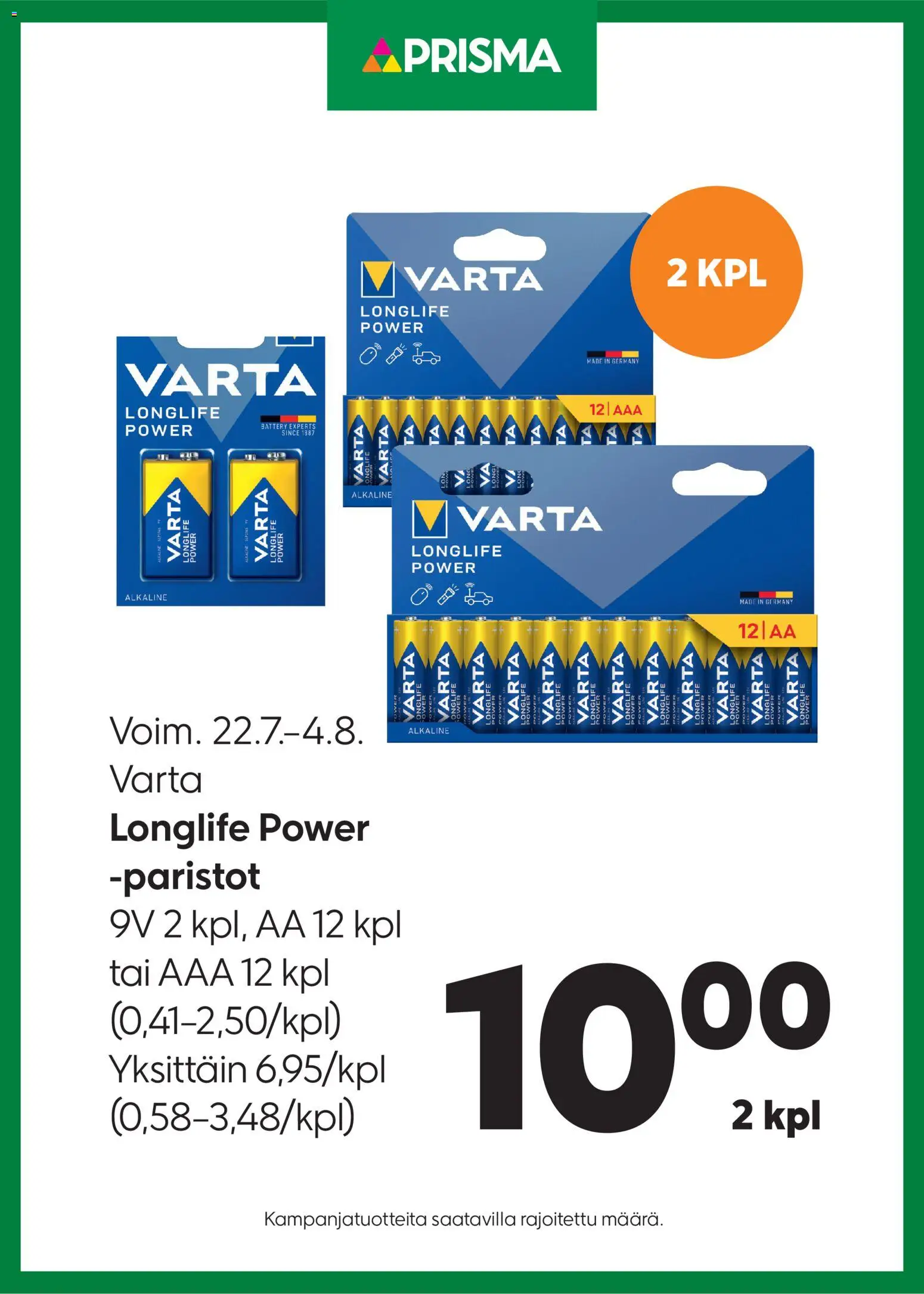 Prisma tarjoukset paristot – voimassa 22/07/2026 alkaen | Sivu: 1