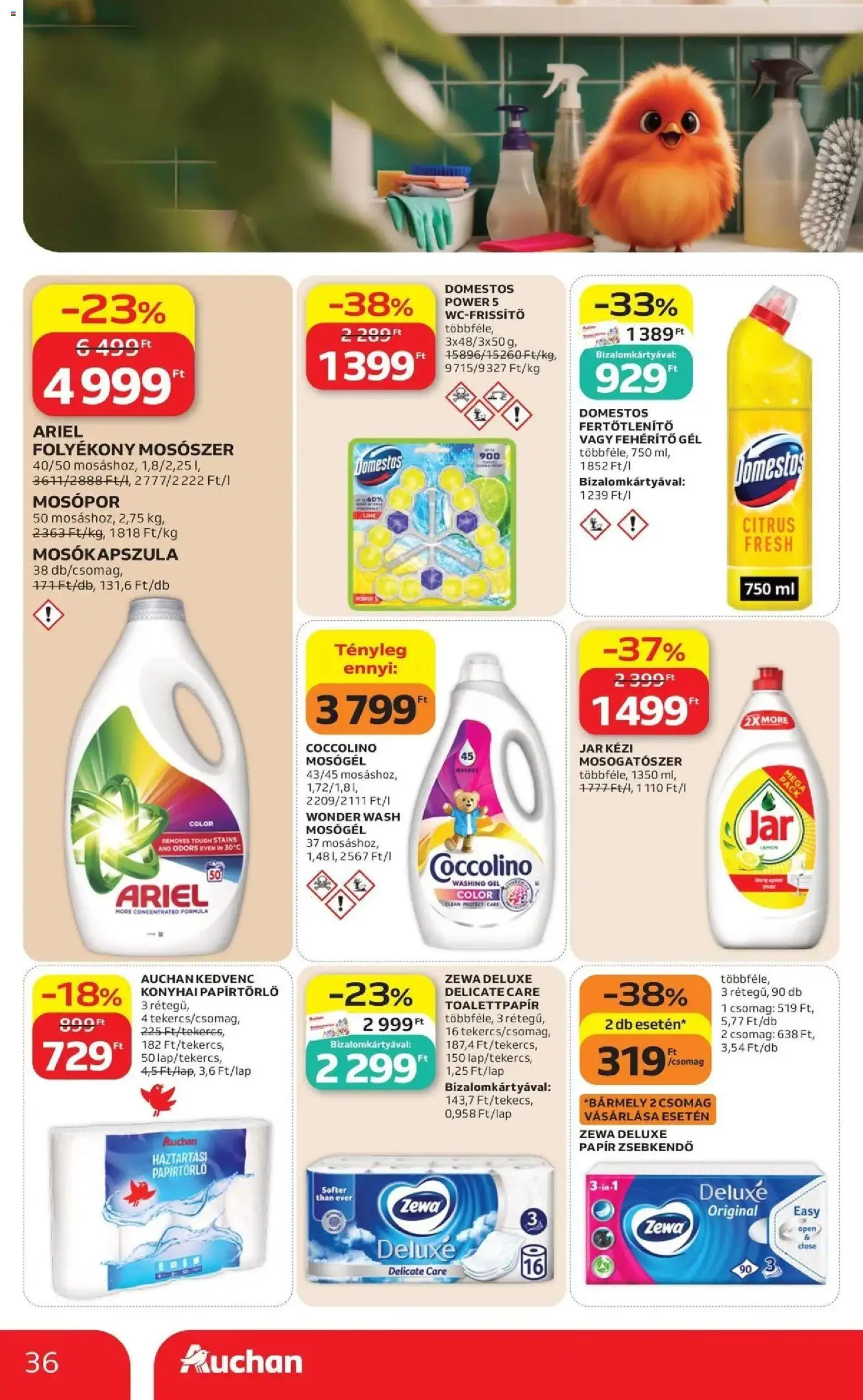Auchan akciós újság Szolnok - 2026.09.17. -tól/töl > akció, lapozható szórólap 🛍️ | Oldal: 36 | Termékek: Papírtörlő, Mosógél, Mosókapszula, Zewa