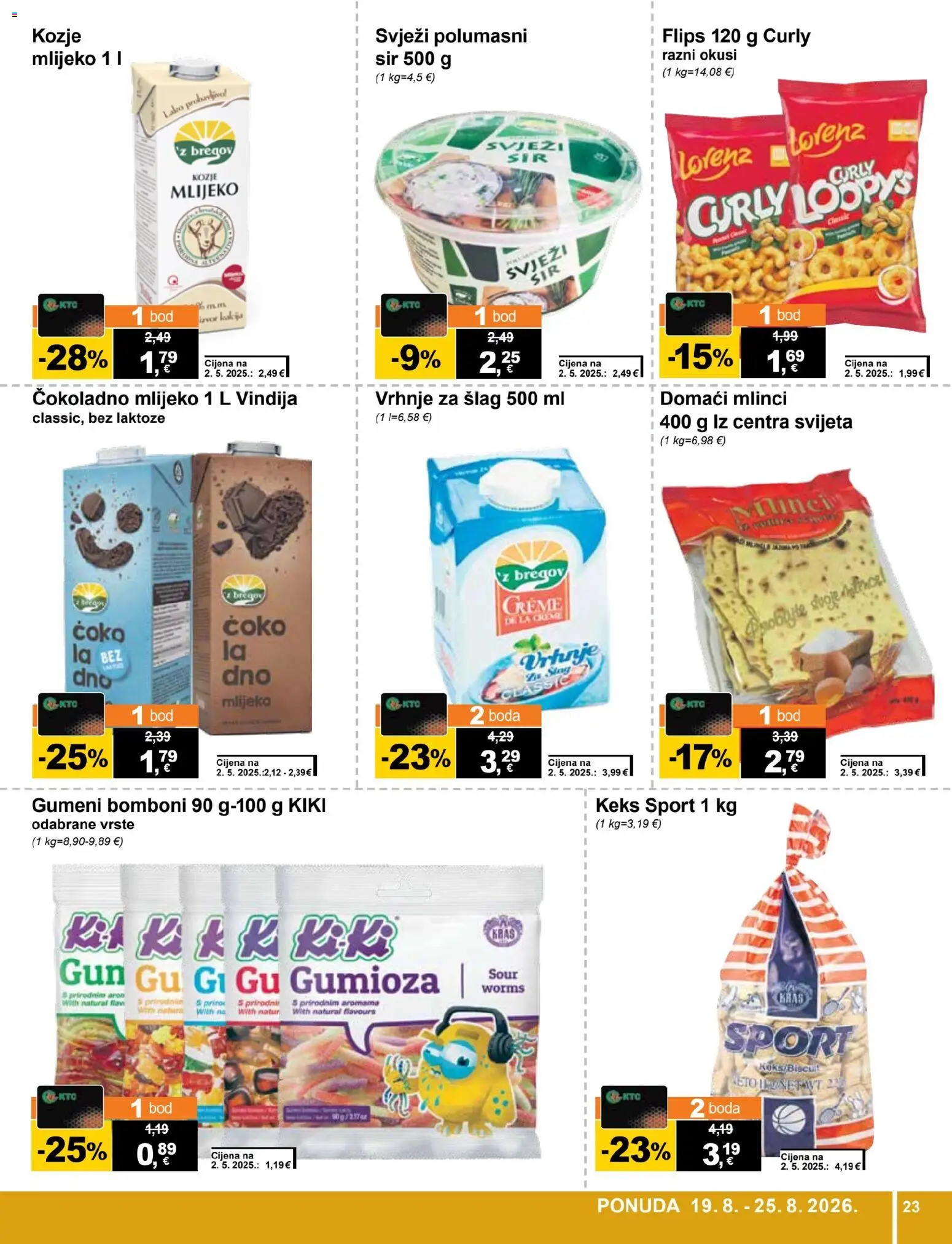 KTC katalog | vrijedi od 19.08.2026 | Stranica: 23 | Proizvodi: Vindija, Vrhnje za šlag, Sir, Šlag