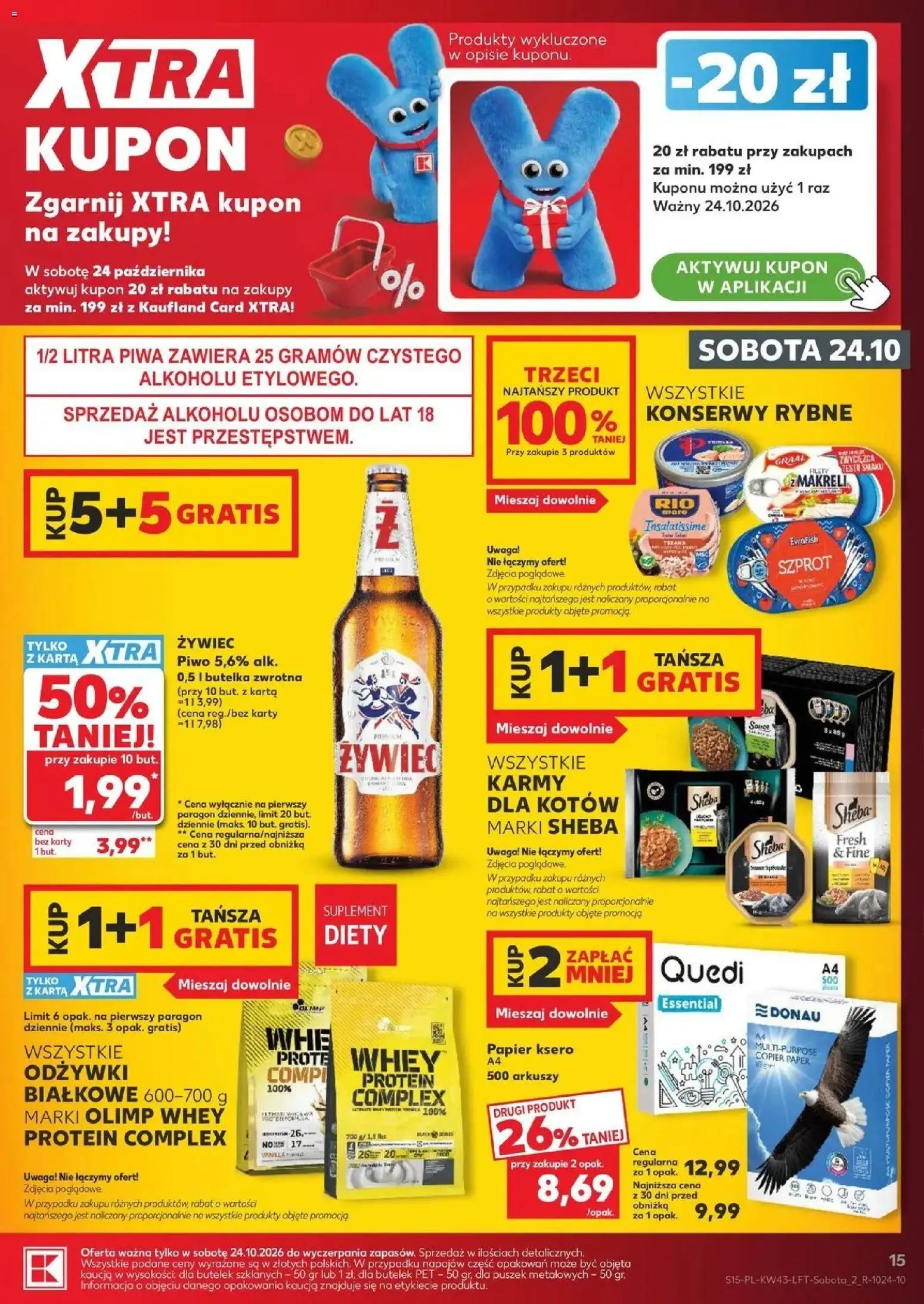 Kaufland aktualna gazetka od 22.10.2026 - od jutra PDF | Strona: 15 | Produkty: Konserwy rybne, Sheba, Piwo, Papier ksero