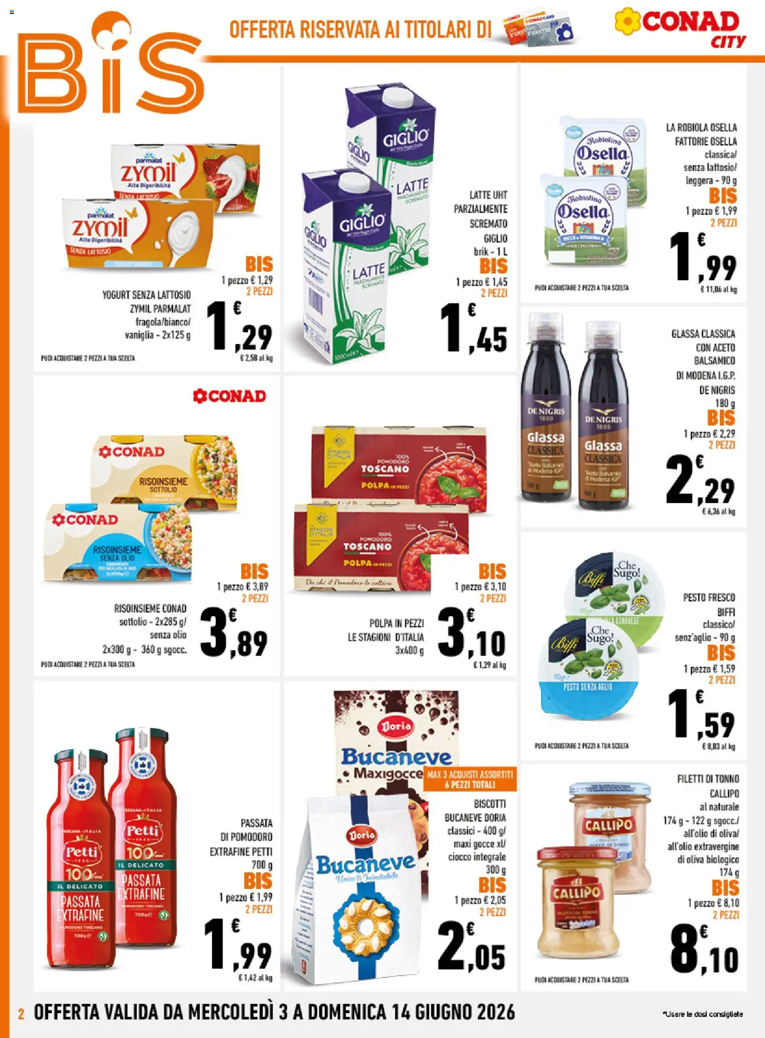 Volantino Conad del 03.06.2026 | Pagina: 2 | Prodotti: Yogurt senza lattosio, Aglio, Pesto, Sugo