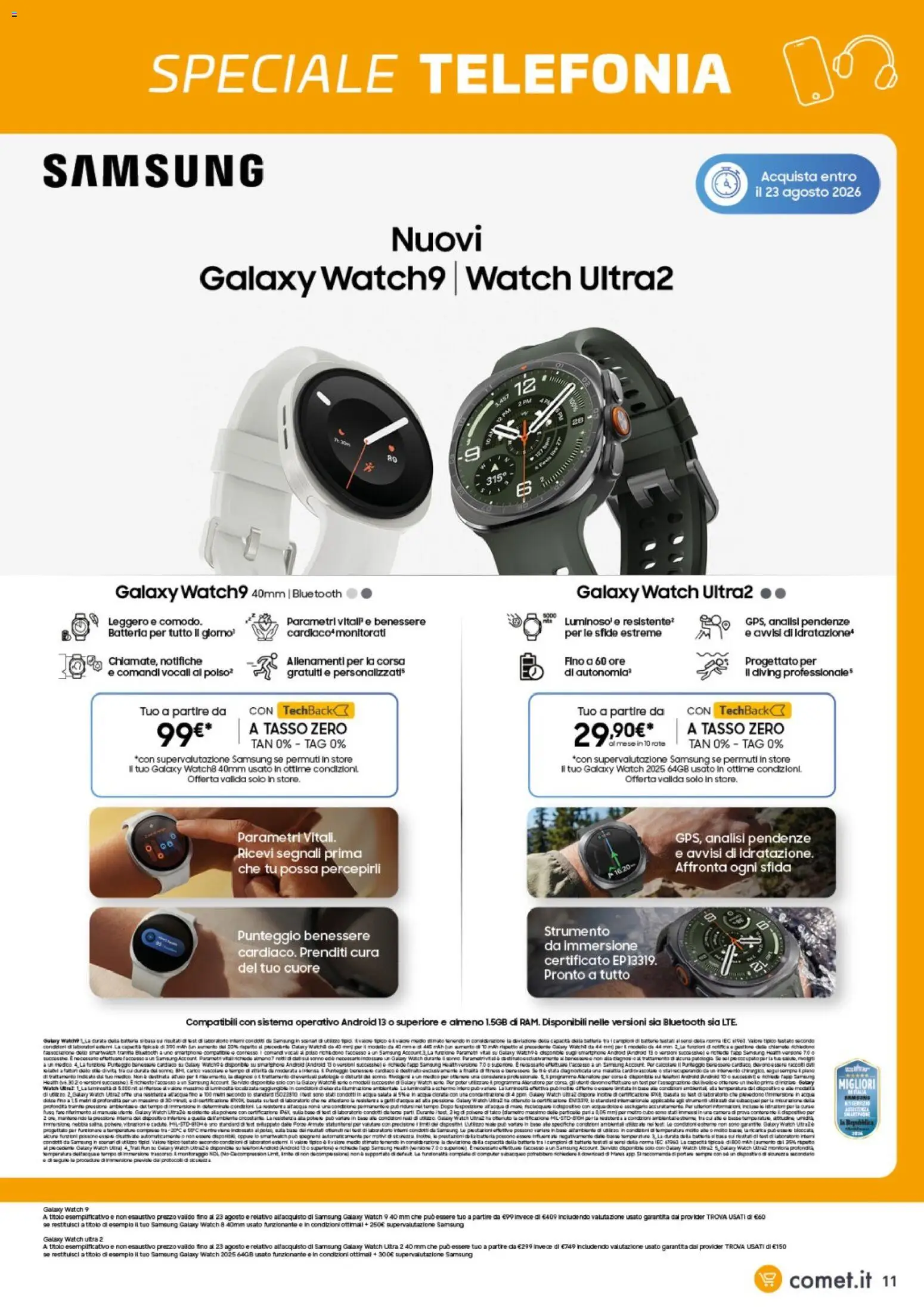 Volantino Comet del 24/07/2026 | Pagina: 11 | Prodotti: Samsung Galaxy, Acqua, Smartwatch, Samsung