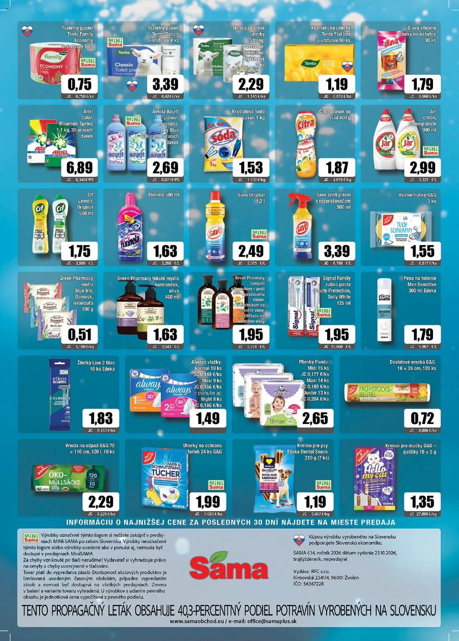 Nové Sama akcie – leták je platný od 23.10.2026 | Strana: 12 | Produkty: Nábytok, Šampón, Toaletný papier, Pena na holenie