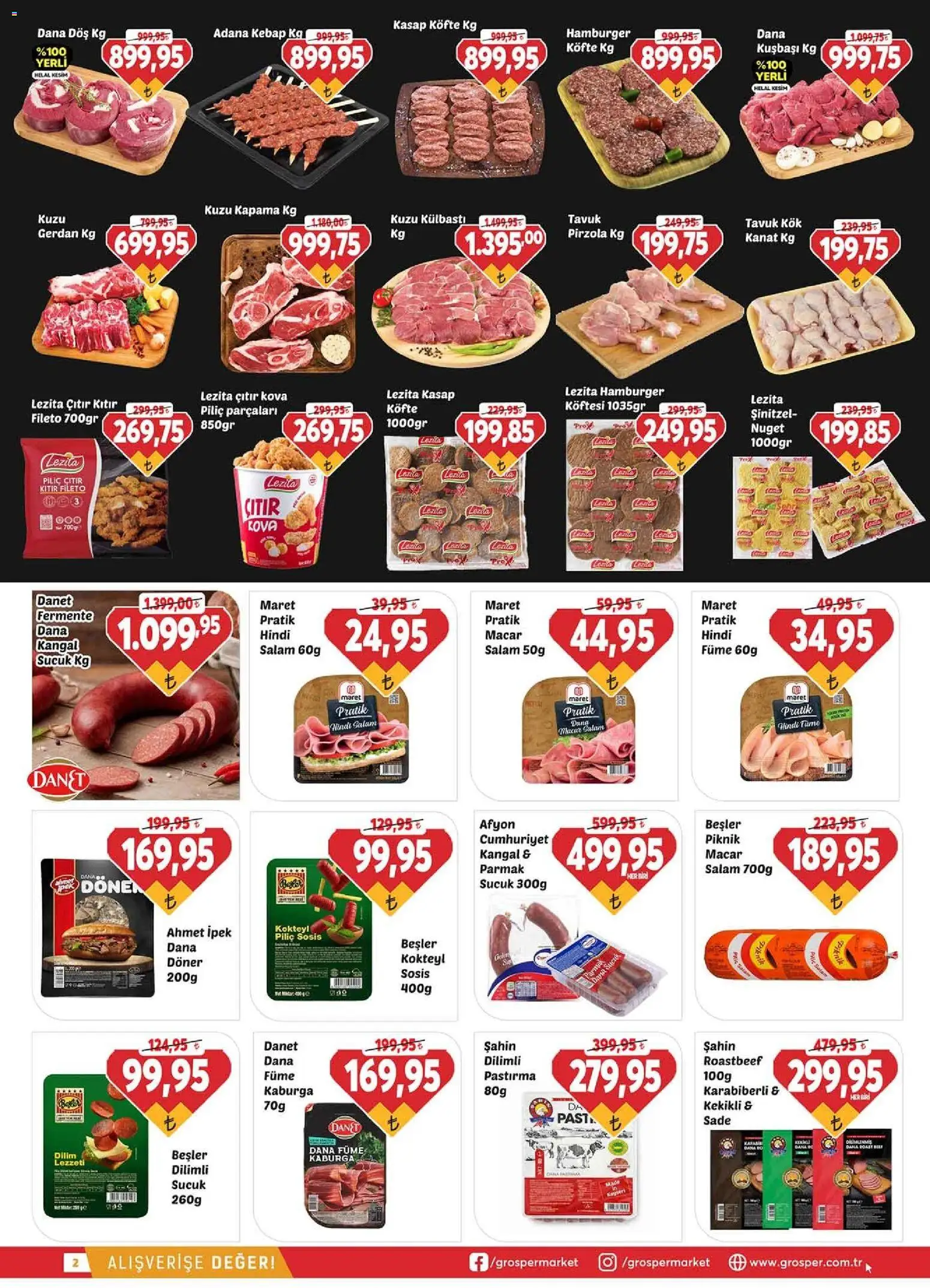 Grosper Katalog - 02 Eylül 2026 tarihinden itibaren geçerlidir | Sayfa: 2 | Ürünler: Sosis, Pirzola, Dana füme, Sucuk