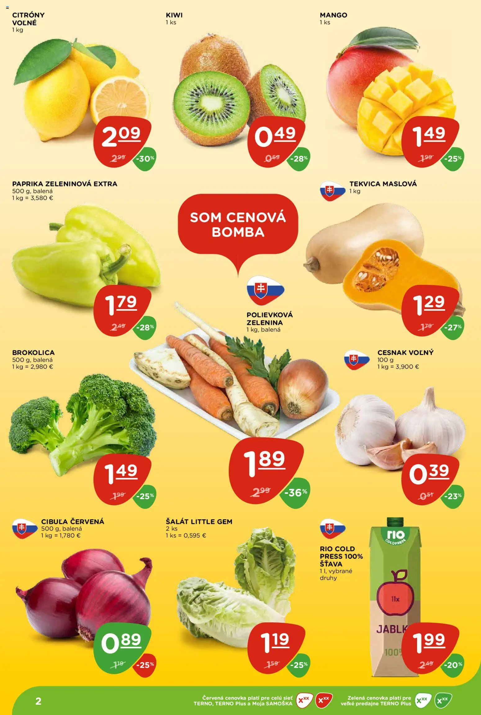 Nové Terno akcie – leták je platný od 29.10.2026 | Strana: 2 | Produkty: Brokolica, Zelenina, Mango, Šťava
