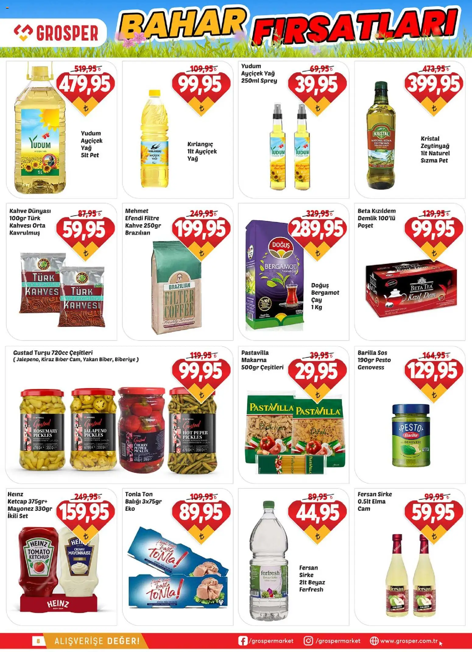 Grosper Katalog - 08.04.2026 tarihinden itibaren geçerlidir | Sayfa: 8 | Ürünler: Yağ, Makarna, Mayonez, Kiraz