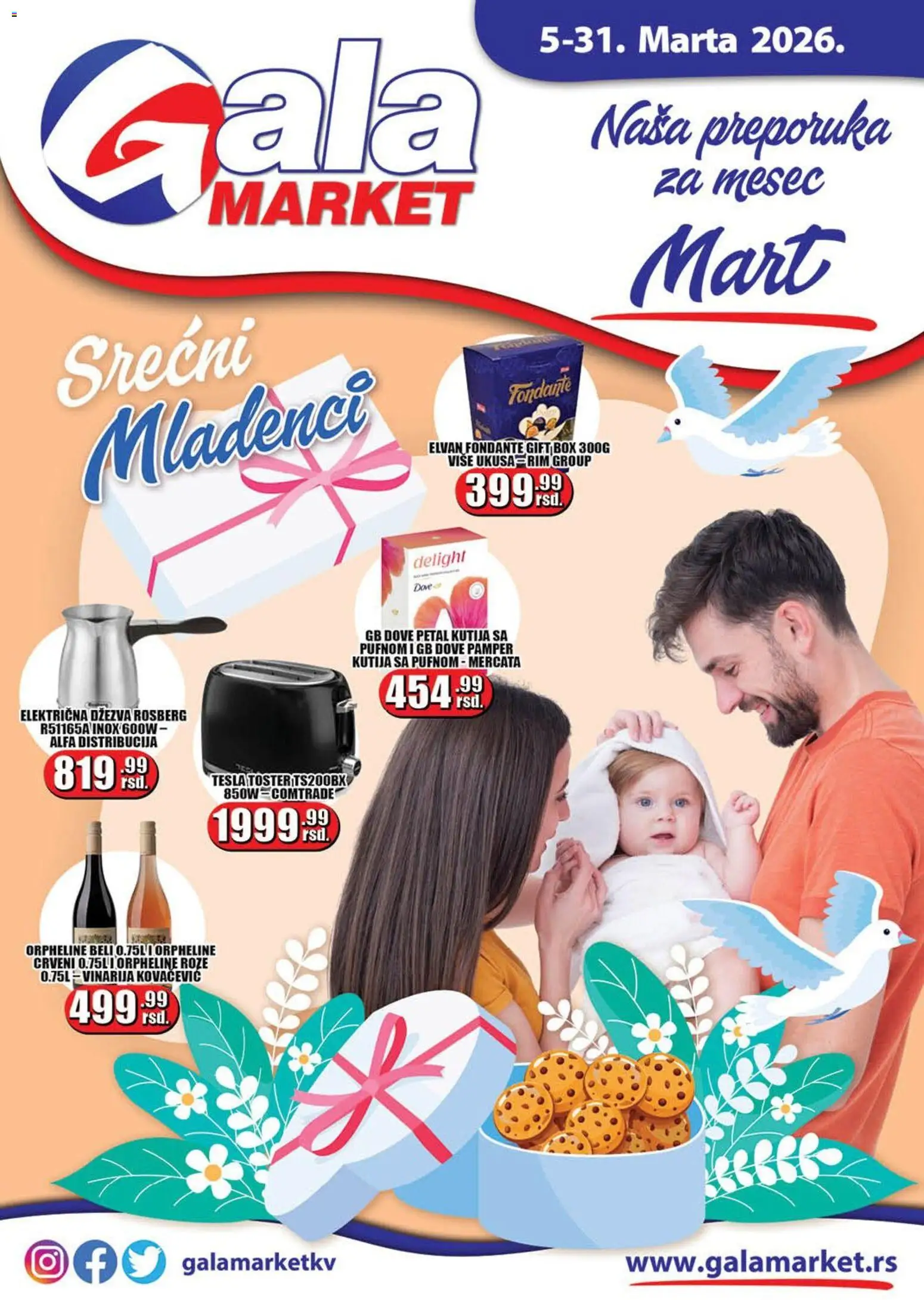 Gala MARKET katalog - važi od 05.03.2026 | Strana: 1 | Proizvode: Toster, Kutija, Džezva, Dove
