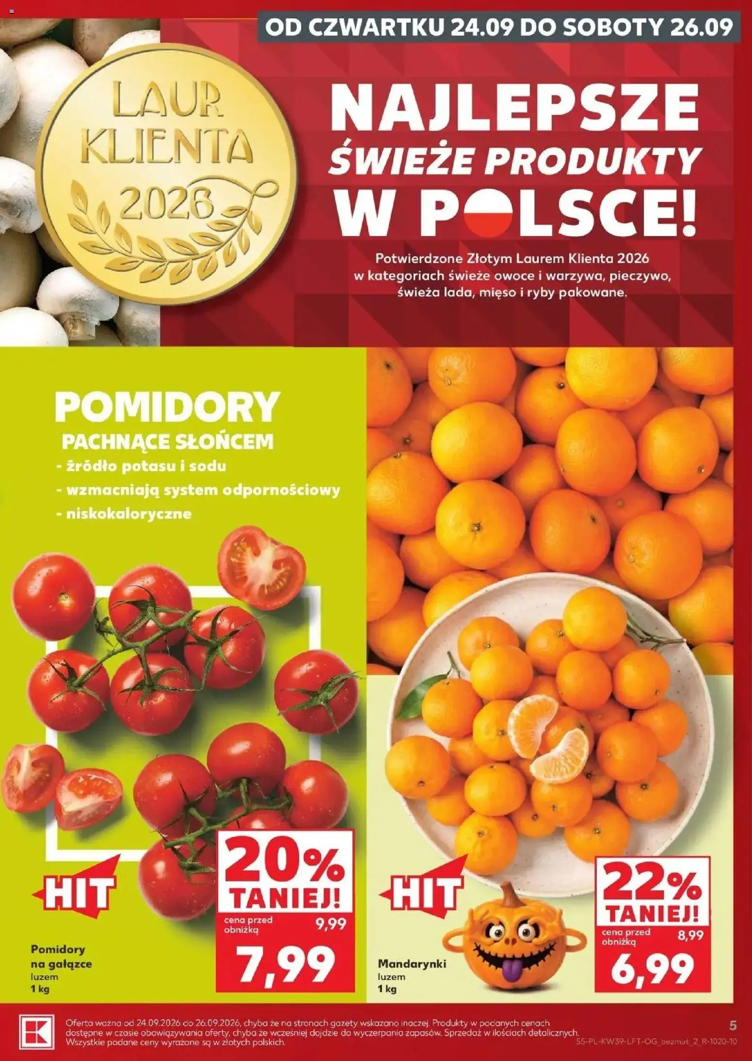 Kaufland gazetka od 24.09.2026 | Strona: 5 | Produkty: Mięso, Gazety, Pomidory, Owoce