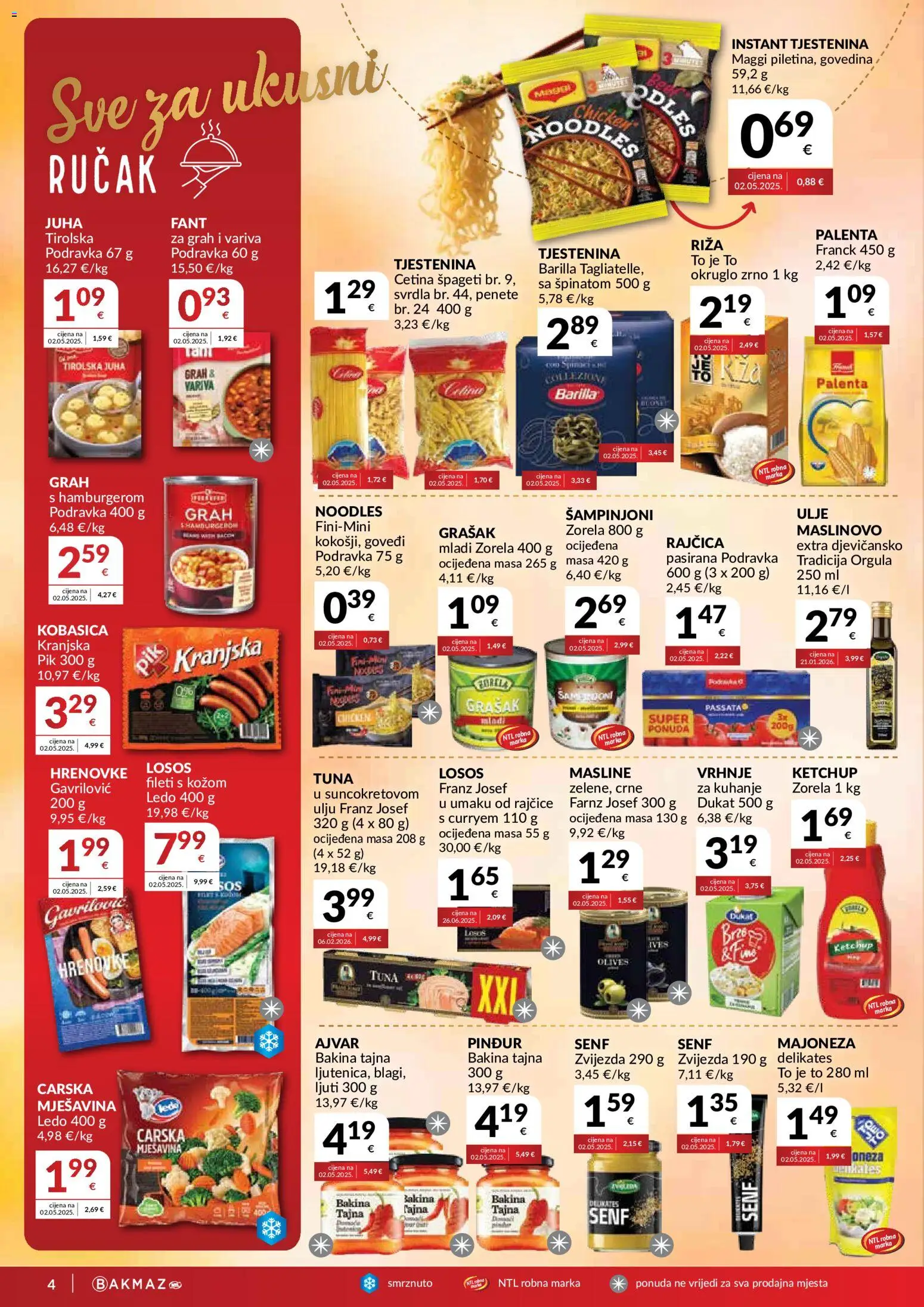 Bakmaz katalog | vrijedi od 26.08.2026 | Stranica: 4 | Proizvodi: Podravka, Masline, Govedina, Pinđur