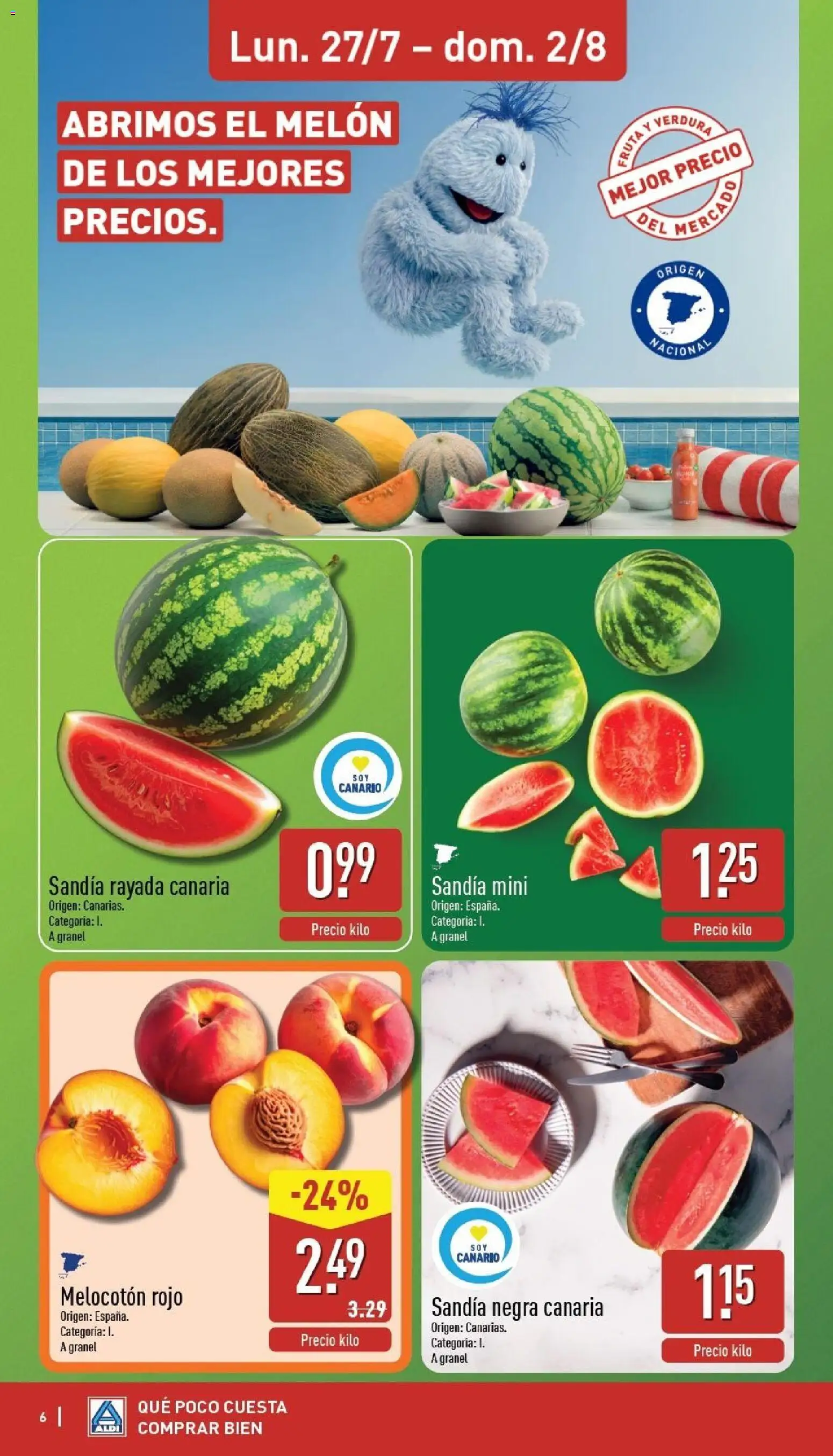 Aldi folleto Canarias │ válido desde el 27/07/2026 | Página: 6 | Productos: Φορτιστής, Melocotón rojo, Sandía