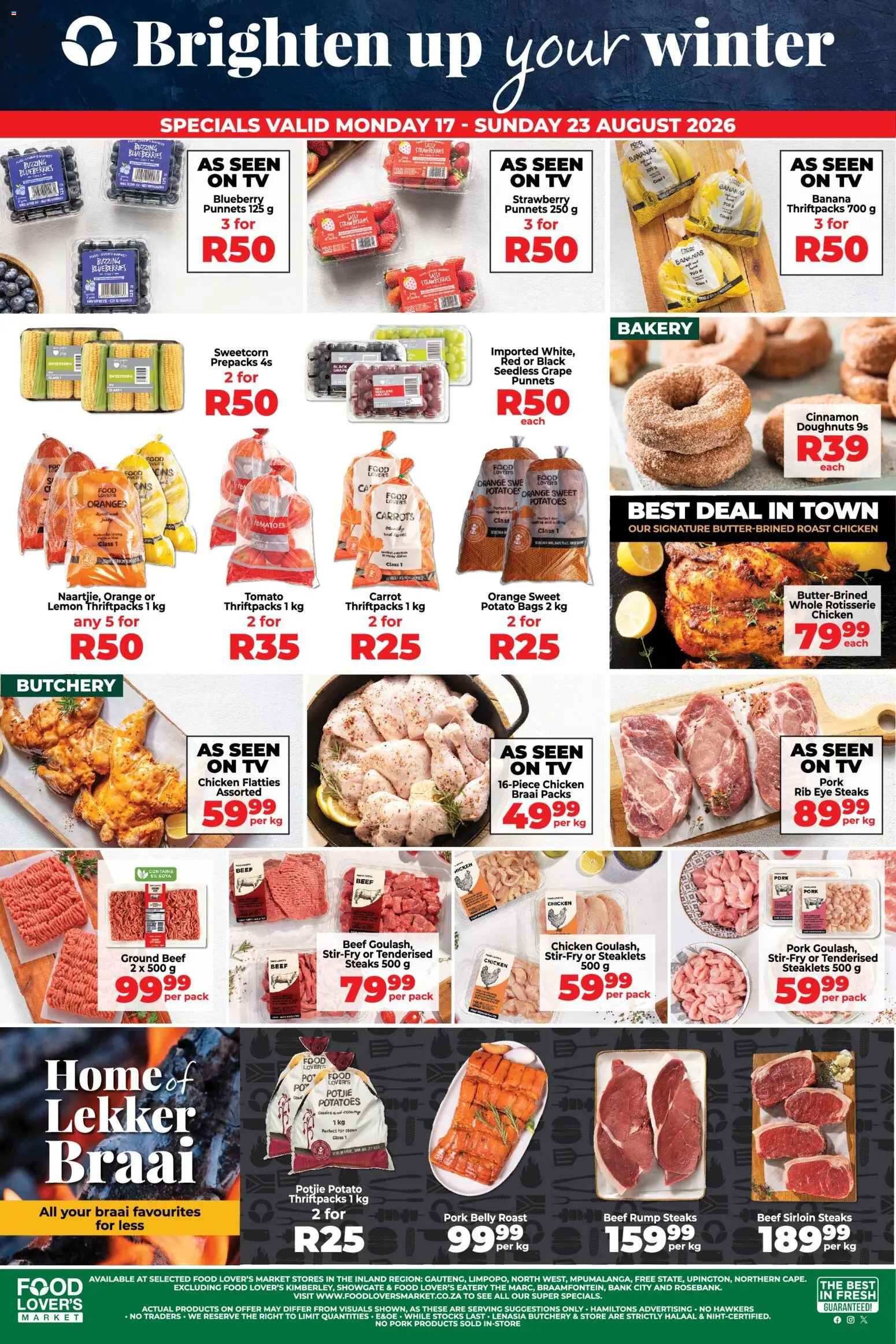 New Food Lover's Market catalogue – valid from 17/08/2026 | Page: 1 | Products: Bakery, Pork belly, Tomatoes, Beef