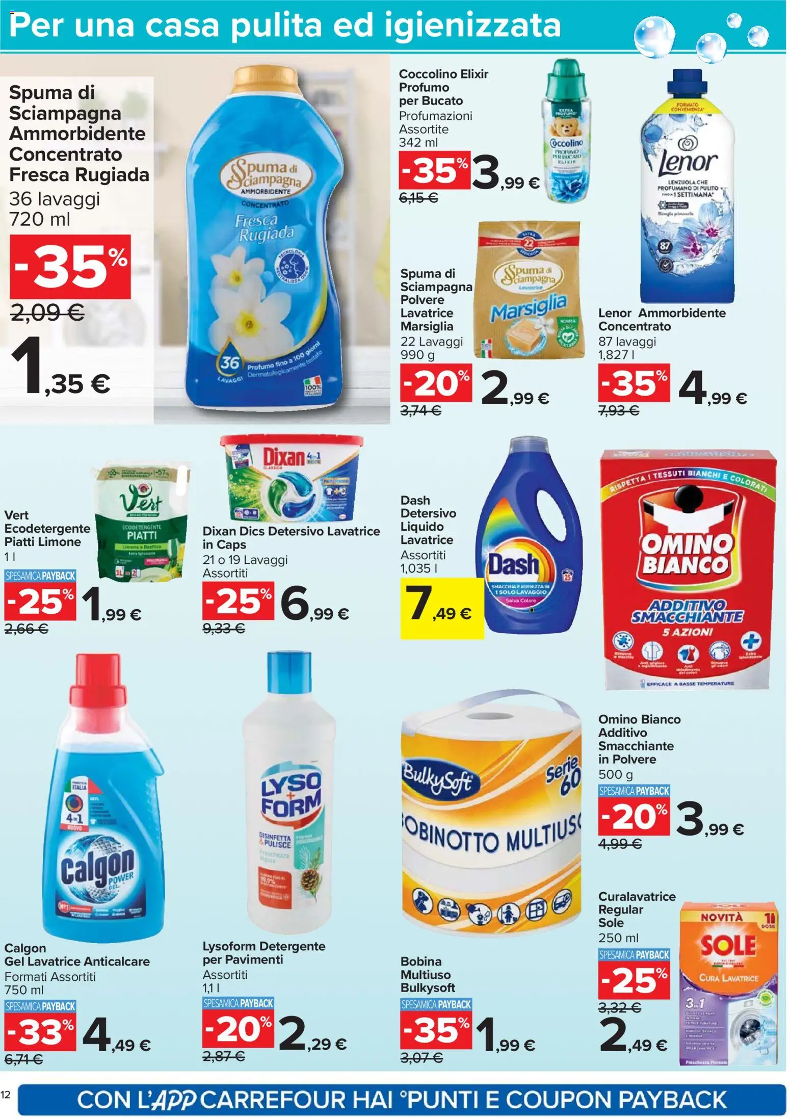 Volantino Carrefour del 07.04.2026 | Pagina: 12 | Prodotti: Ammorbidente, Detergente, Anticalcare, Lavatrice