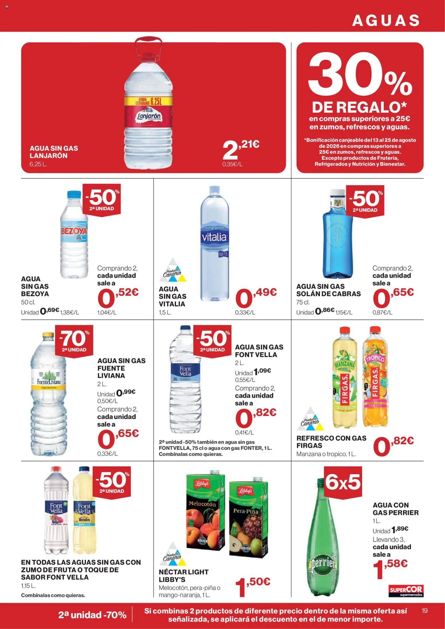 Supercor Canarias │ válido desde el 30/07/2026 | Página: 19 | Productos: Agua con gas, Ροζ πιπέρι, Manzana, Néctar