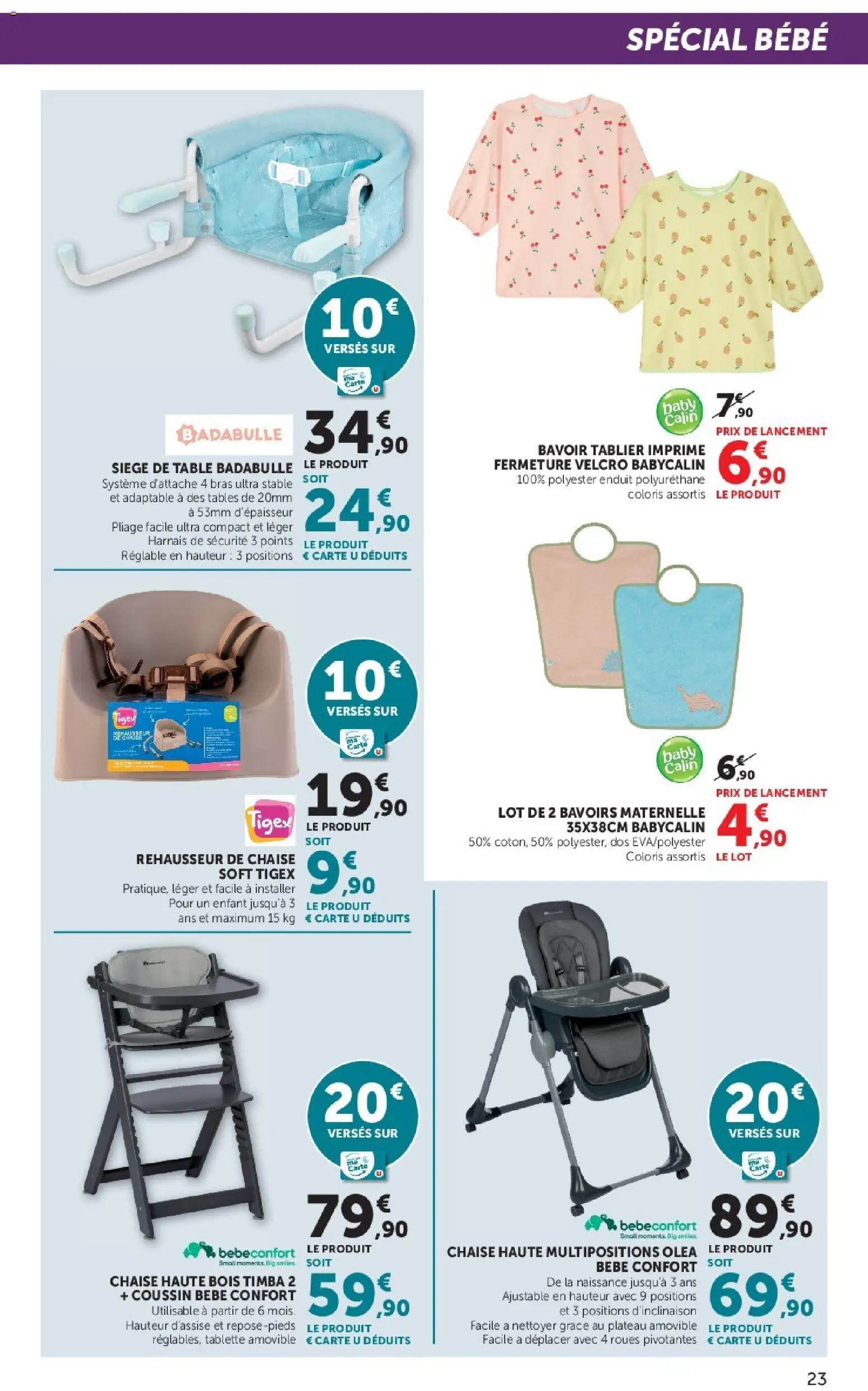 {H1} | Page: 23 | Produits: Tablier, Chaise haute, Plateau, Chaise