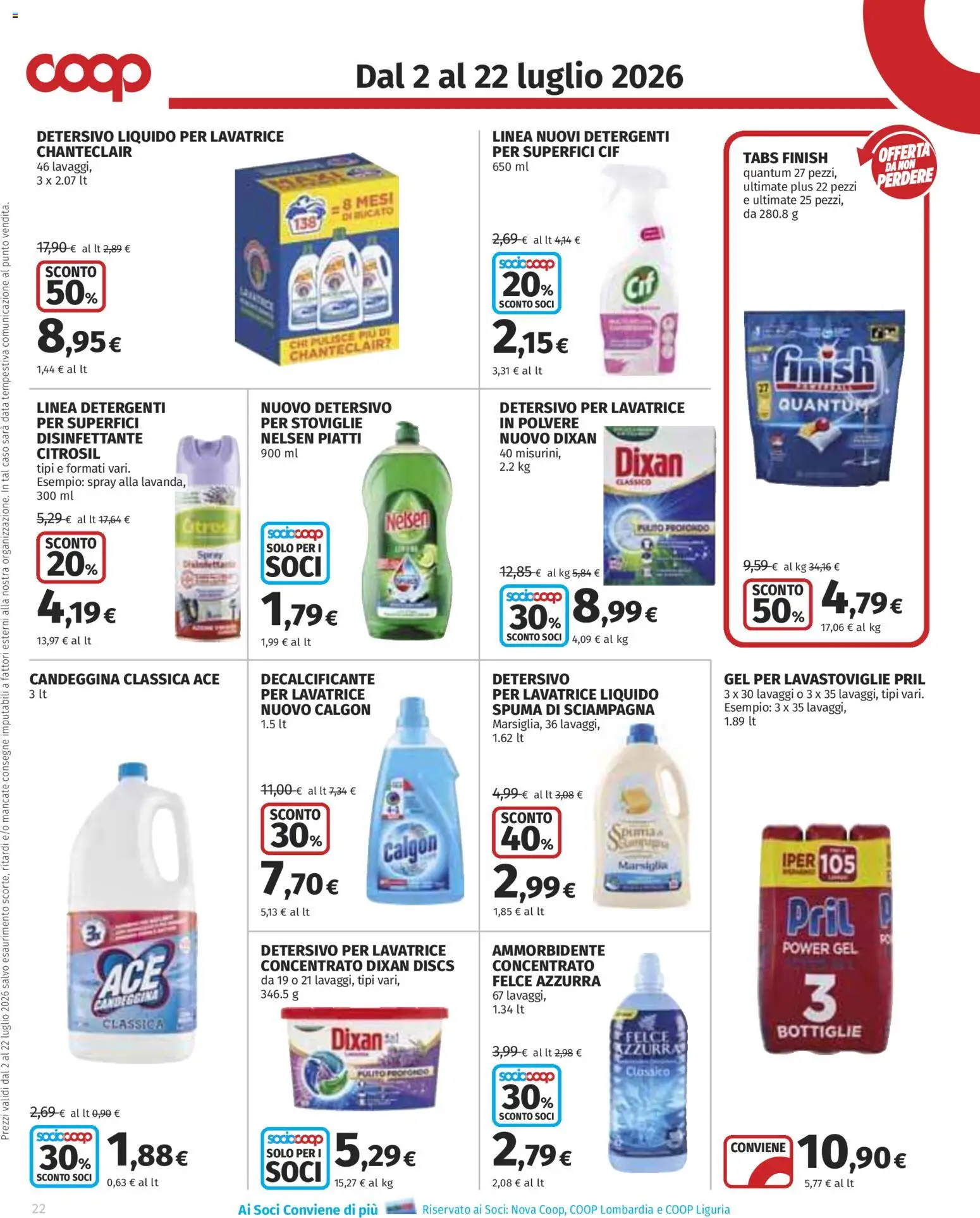 Volantino COOP del 02/07/2026 | Pagina: 22 | Prodotti: Ammorbidente, Candeggina, Lavatrice, Lavastoviglie
