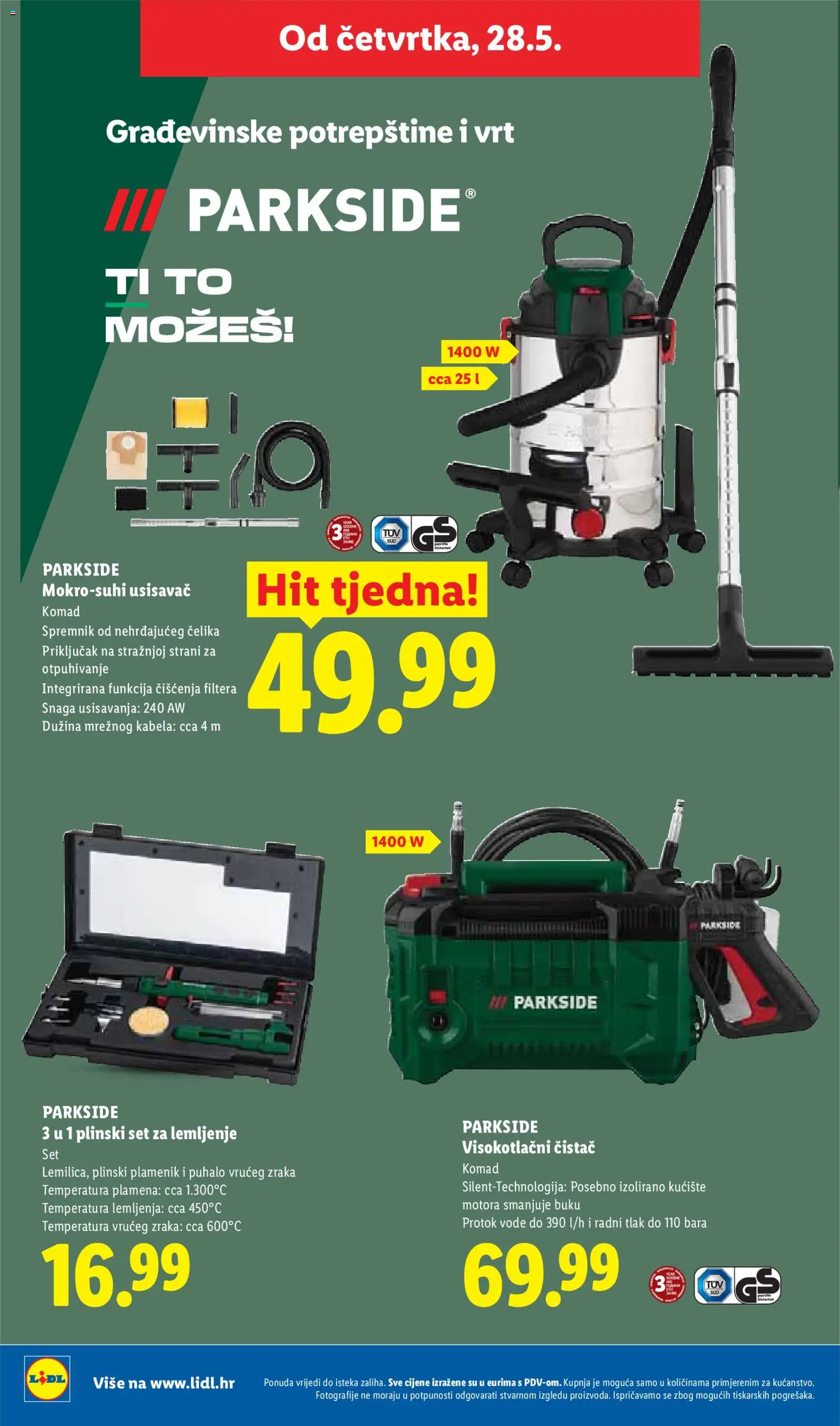 Lidl katalog | vrijedi od 25.05.2026 | Stranica: 44 | Proizvodi: Usisavač, Parkside, Visokotlačni čistač