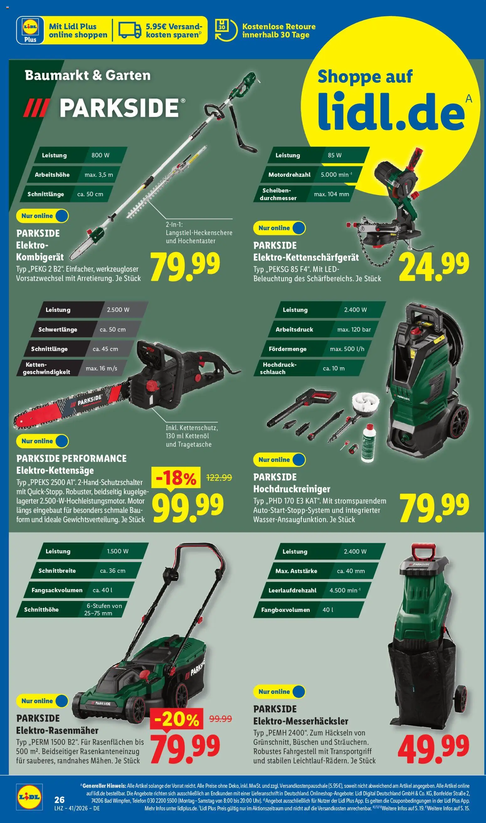 Lidl Německo leták od 05.10.2026 | Strana: 20 | Produkty: Parkside, Telefon, Elektro, LED
