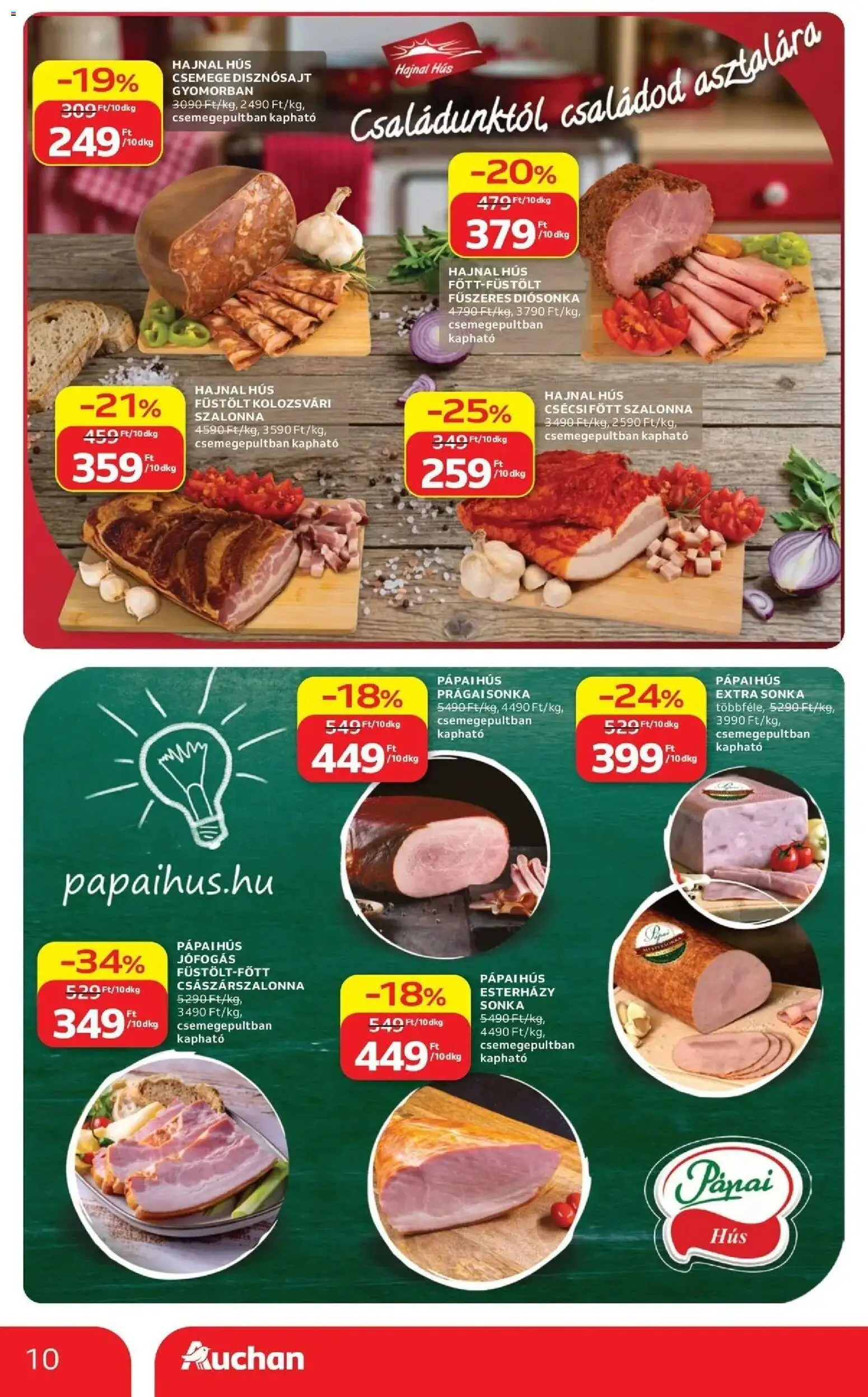 Auchan akciós újság Szolnok - 2026.09.17. -tól/töl > akció, lapozható szórólap 🛍️ | Oldal: 10 | Termékek: Kolozsvári szalonna, Sonka, Bacon, Szalonna
