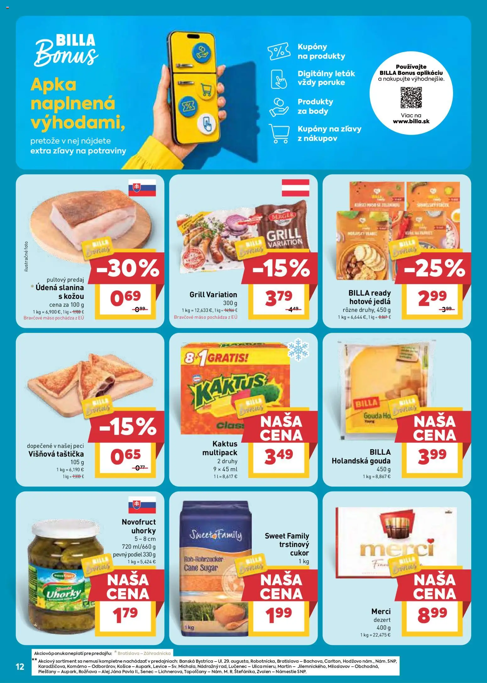 Nové Billa akcie – leták je platný od 05.08.2026 | Strana: 12 | Produkty: Merci, Dezert, Pec, Uhorky