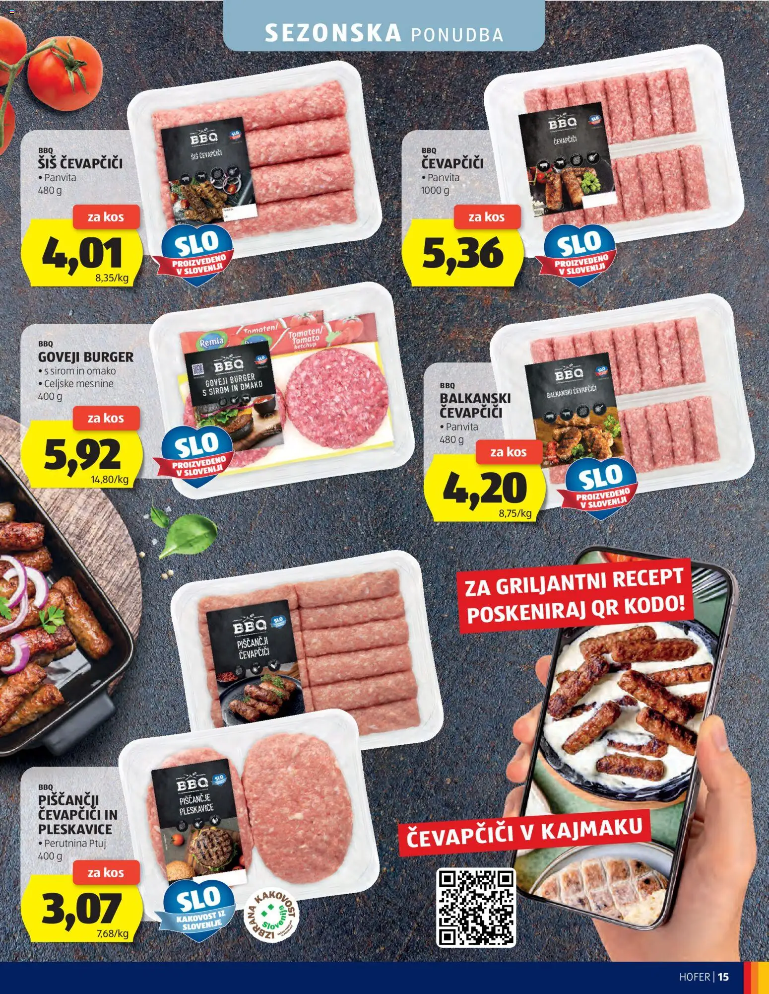 Hofer SI katalog | vrijedi od 27.05.2026 | Stranica: 15 | Proizvodi: Perutnina Ptuj, Ćevapčići