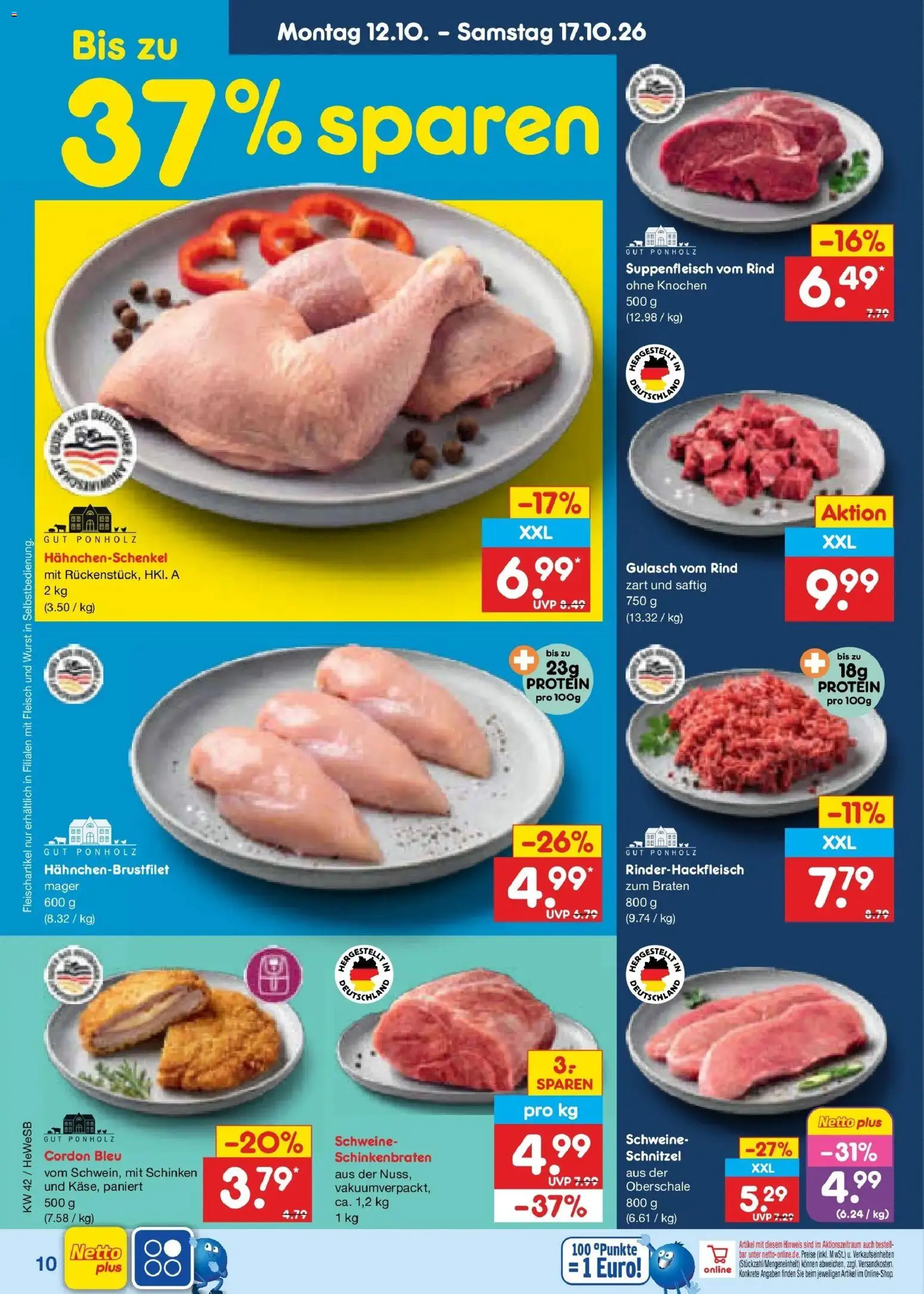 Netto Marken-Discount Prospekt Hamburg (ab 12.10.2026) » Angebote | Seite: 12 | Produkte: Hahnchenschenkel, Suppenfleisch, Schinken, Fleisch