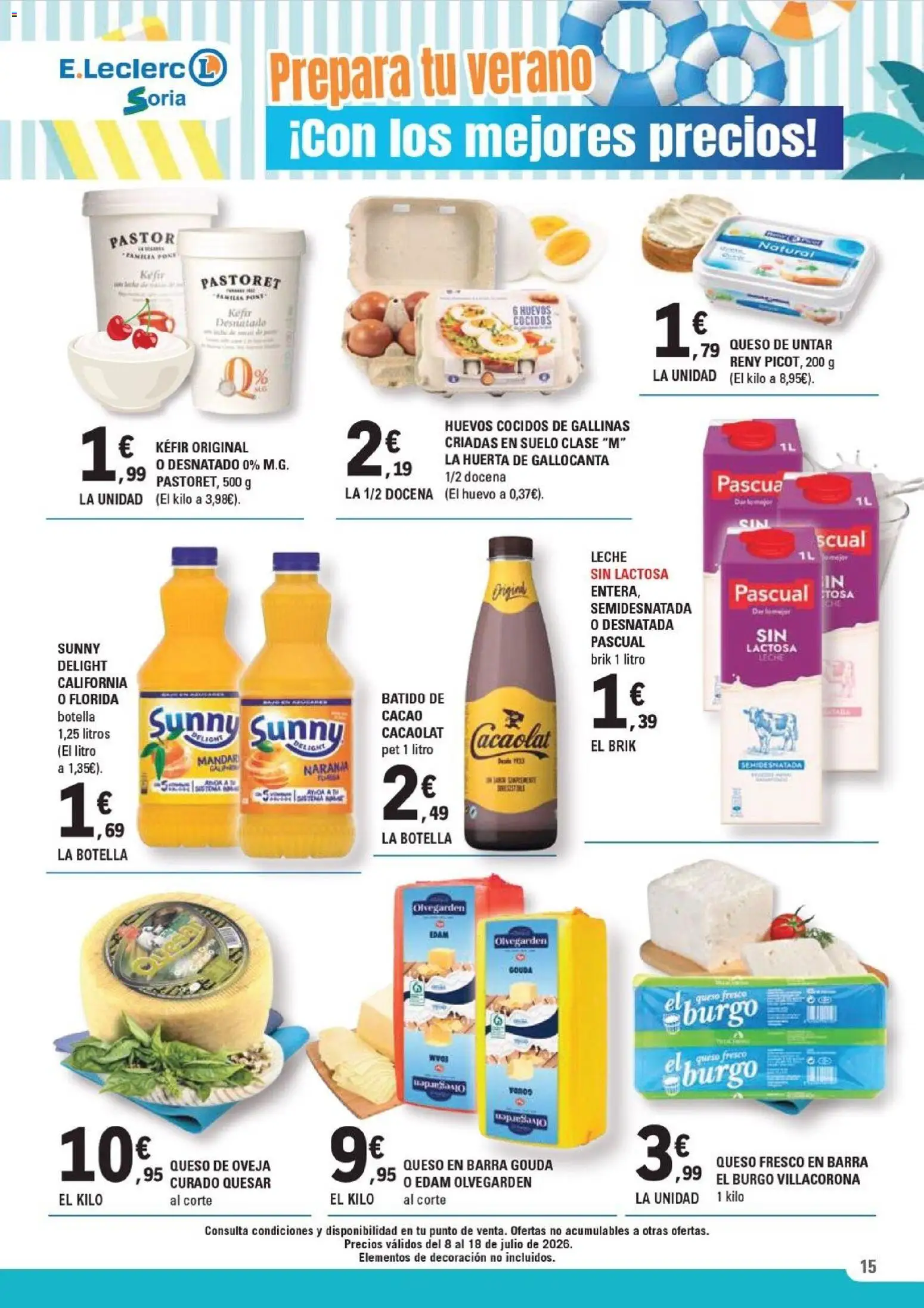 E.Leclerc folleto Soria │ válido desde el 08/07/2026 | Página: 15 | Productos: Leche sin lactosa, Queso de oveja, Huevos, Queso fresco