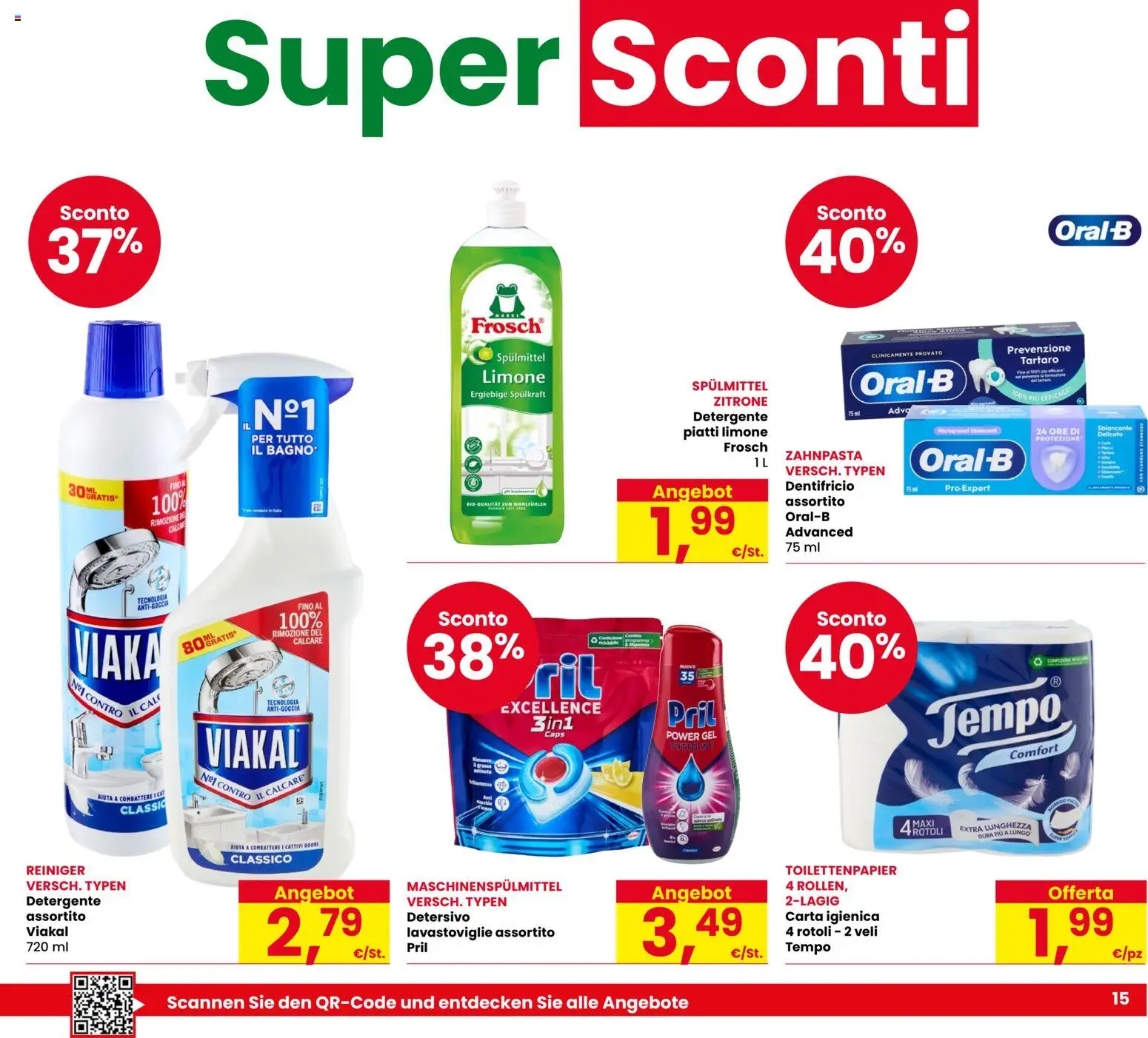 Volantino Eurospar del 17/09/2026 | Pagina: 15 | Prodotti: Carta igienica, Dentifricio, Lavastoviglie, Bagno