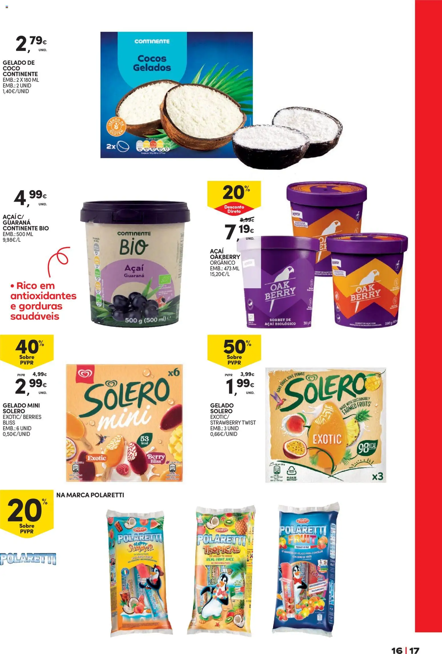 Continente Bebidas Refrescantes e Gelados │ válido de 23/06/2026 | Página: 17 | Produtos: Açai, Rum, Gelado