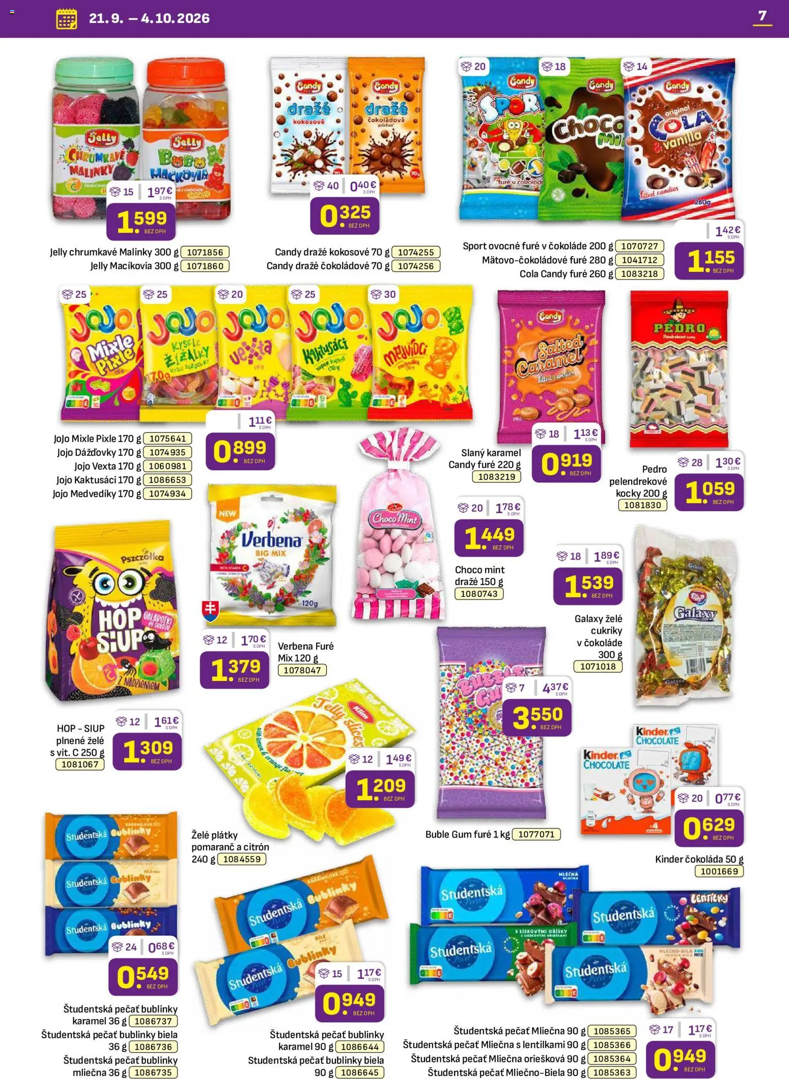 Nové Libex akcie – leták je platný od 21.09.2026 | Strana: 7 | Produkty: Kinder, Čokoláda, Študentská pečať, Cola