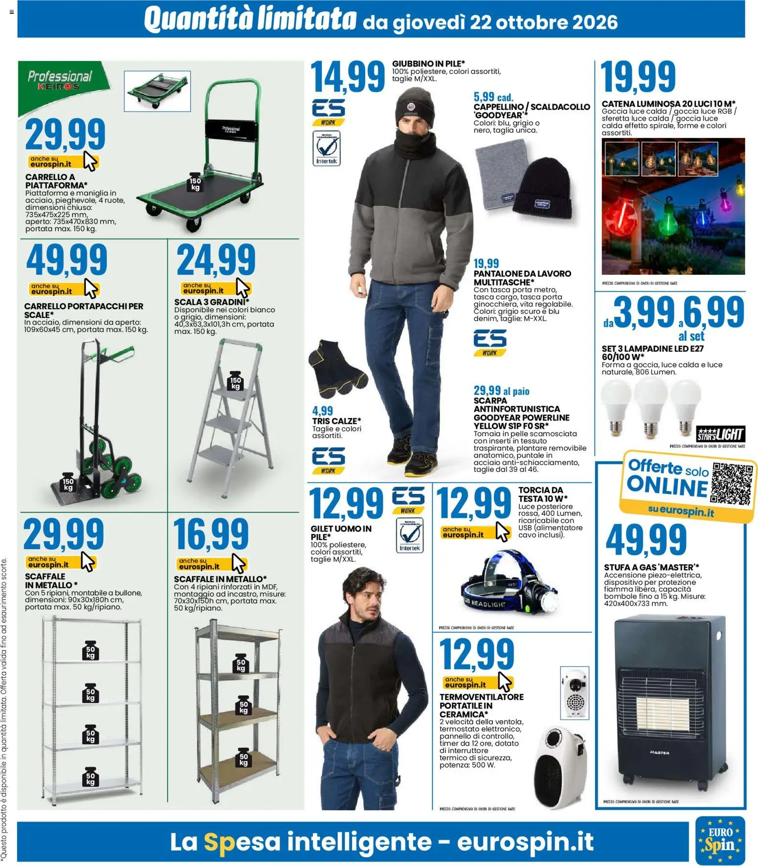 Volantino Eurospin del 22/10/2026 | Pagina: 15 | Prodotti: Scala, Fan, Stufa a gas, Lampadine