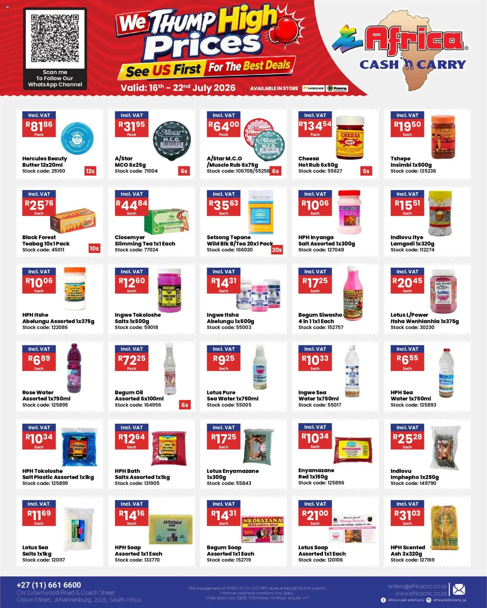 New Africa Cash & Carry catalogue – valid from 16/07/2026 | Page: 22 | Products: Bath, Oil, Soap, Salt