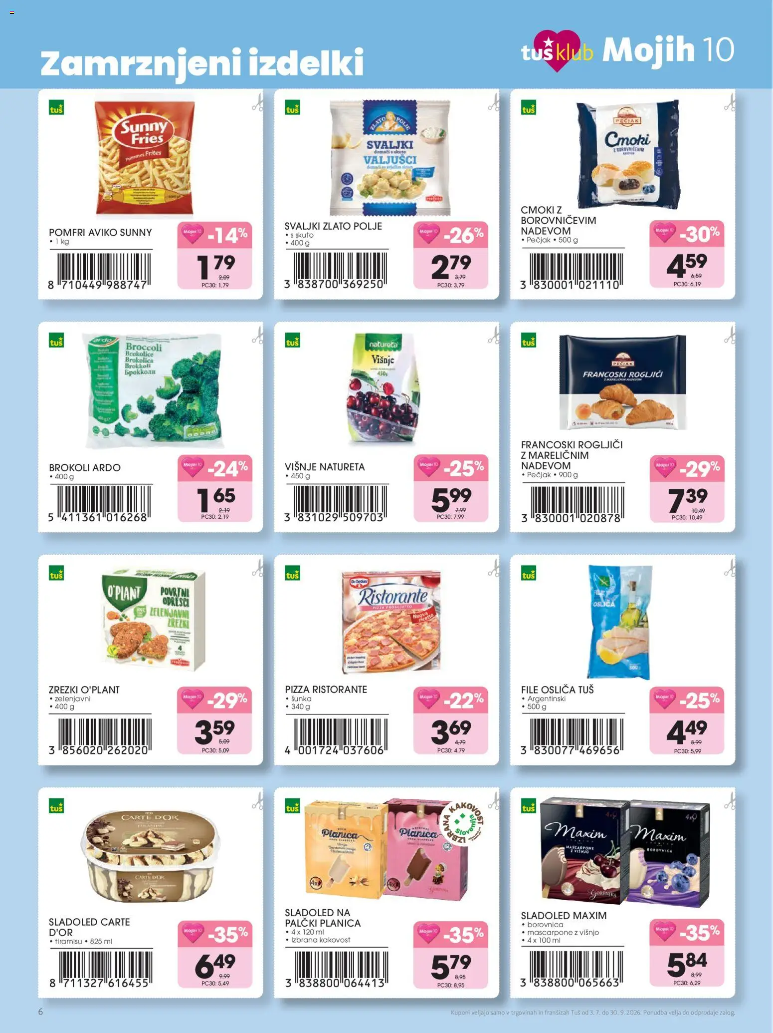 Novi Tuš katalog ponudbe – veljaven od 03.07.2026 | Stran: 6 | Izdelki: Zrezki, Sunka, Sladoled