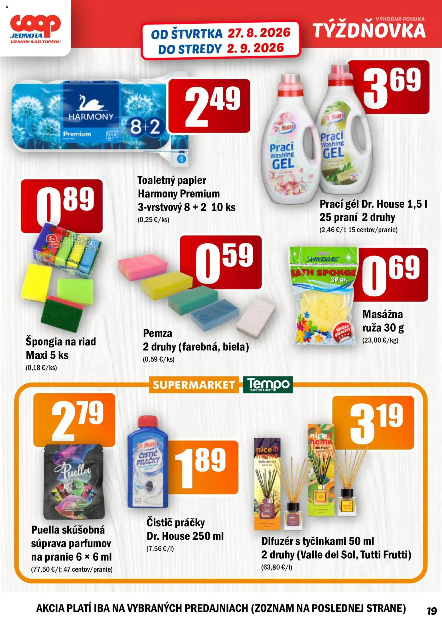 Nové COOP Jednota akcie – leták je platný od 27.08.2026 | Strana: 19 | Produkty: Difúzer, Práčky